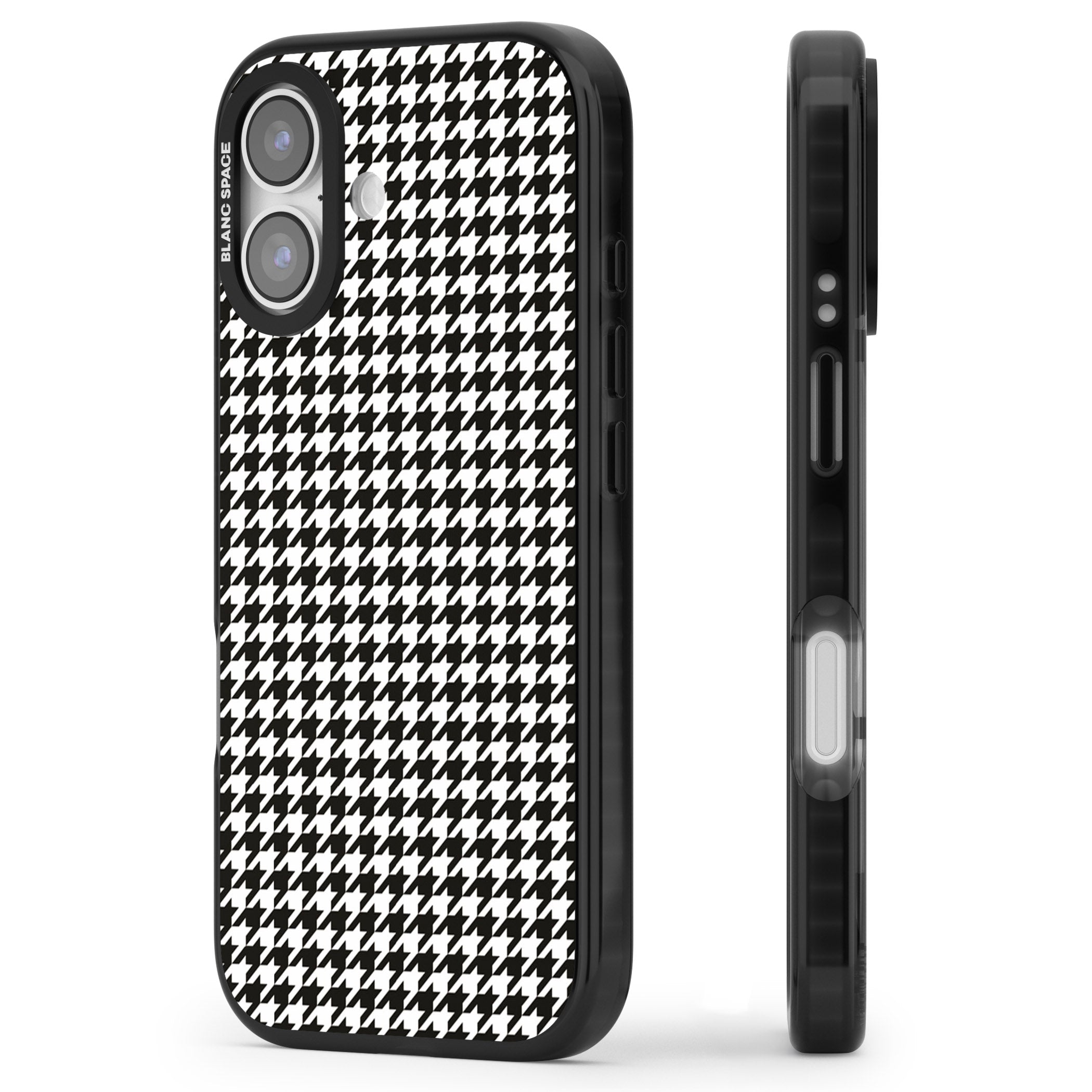 Chic Houndstooth Check iPhone 17 Impact Pro Black Phone Case Side Profile