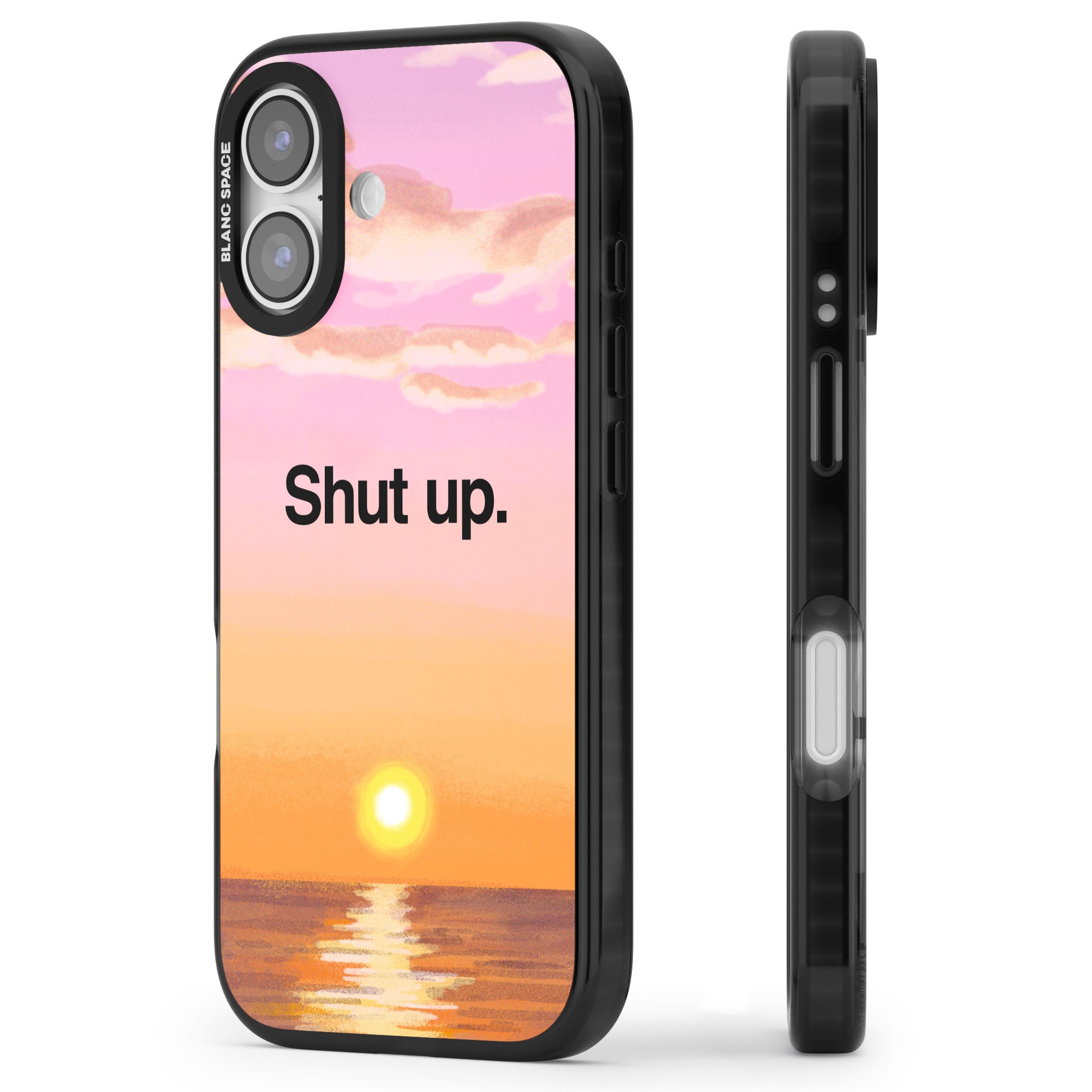 Shut Up iPhone 17 Impact Pro Black Phone Case Side Profile