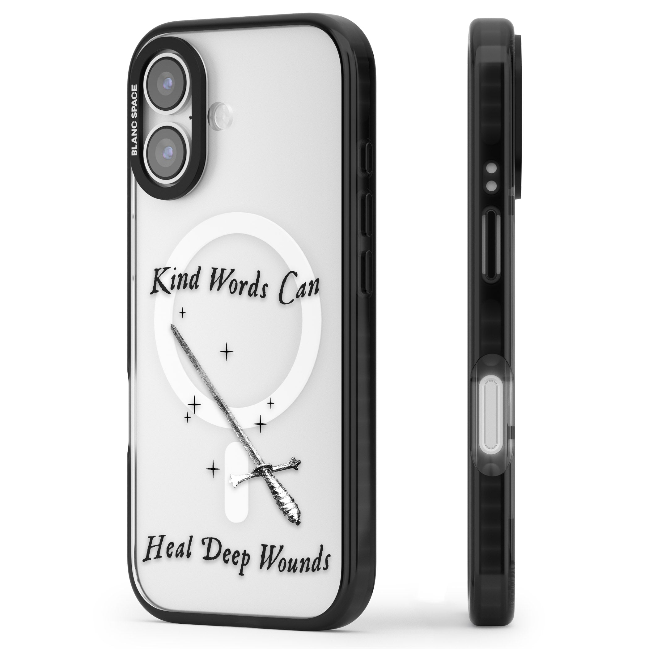 Kind Words Can Heal Deep Wounds iPhone 17 Impact Pro Black Phone Case Side Profile
