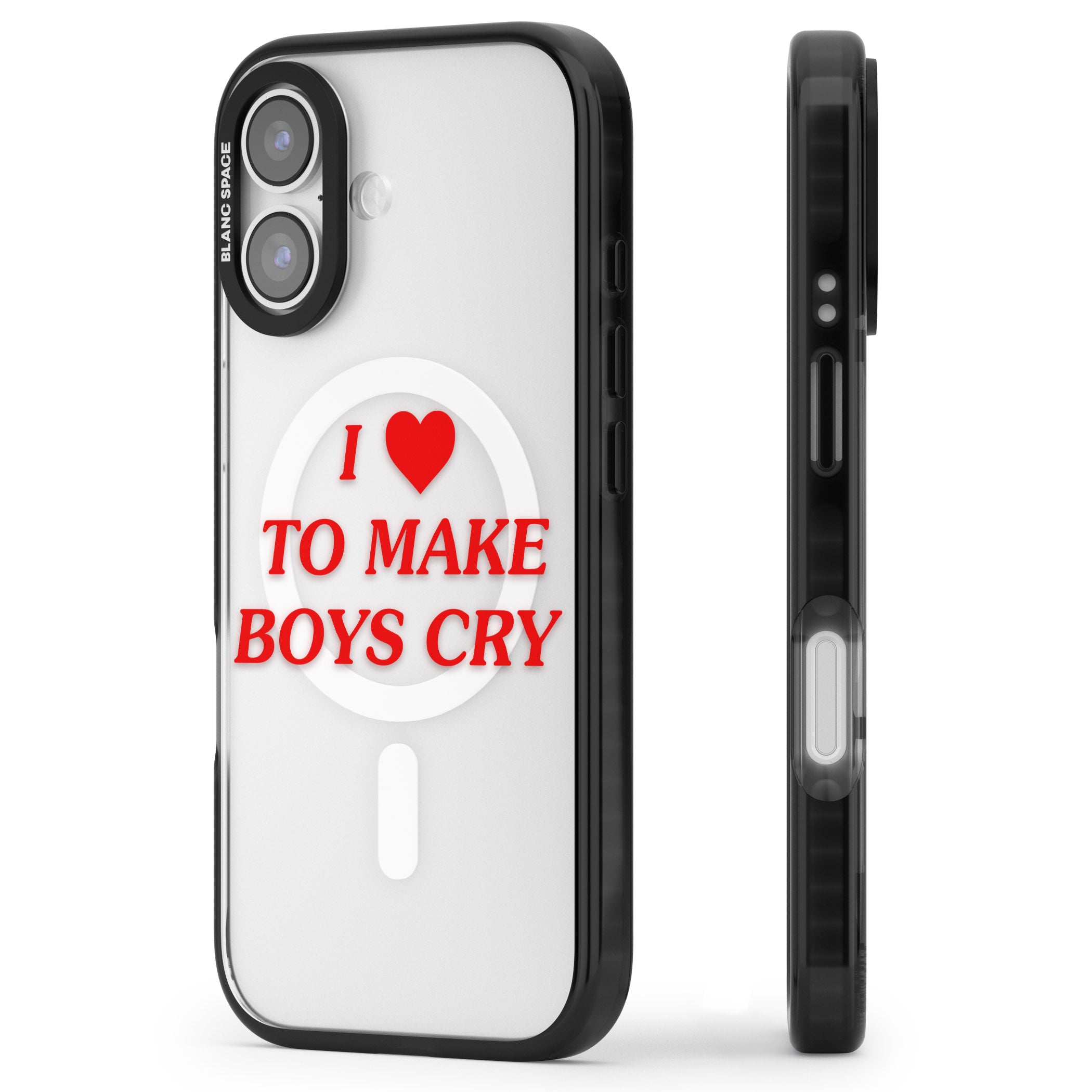 I Love To Make Boys Cry iPhone 17 Impact Pro Black Phone Case Side Profile