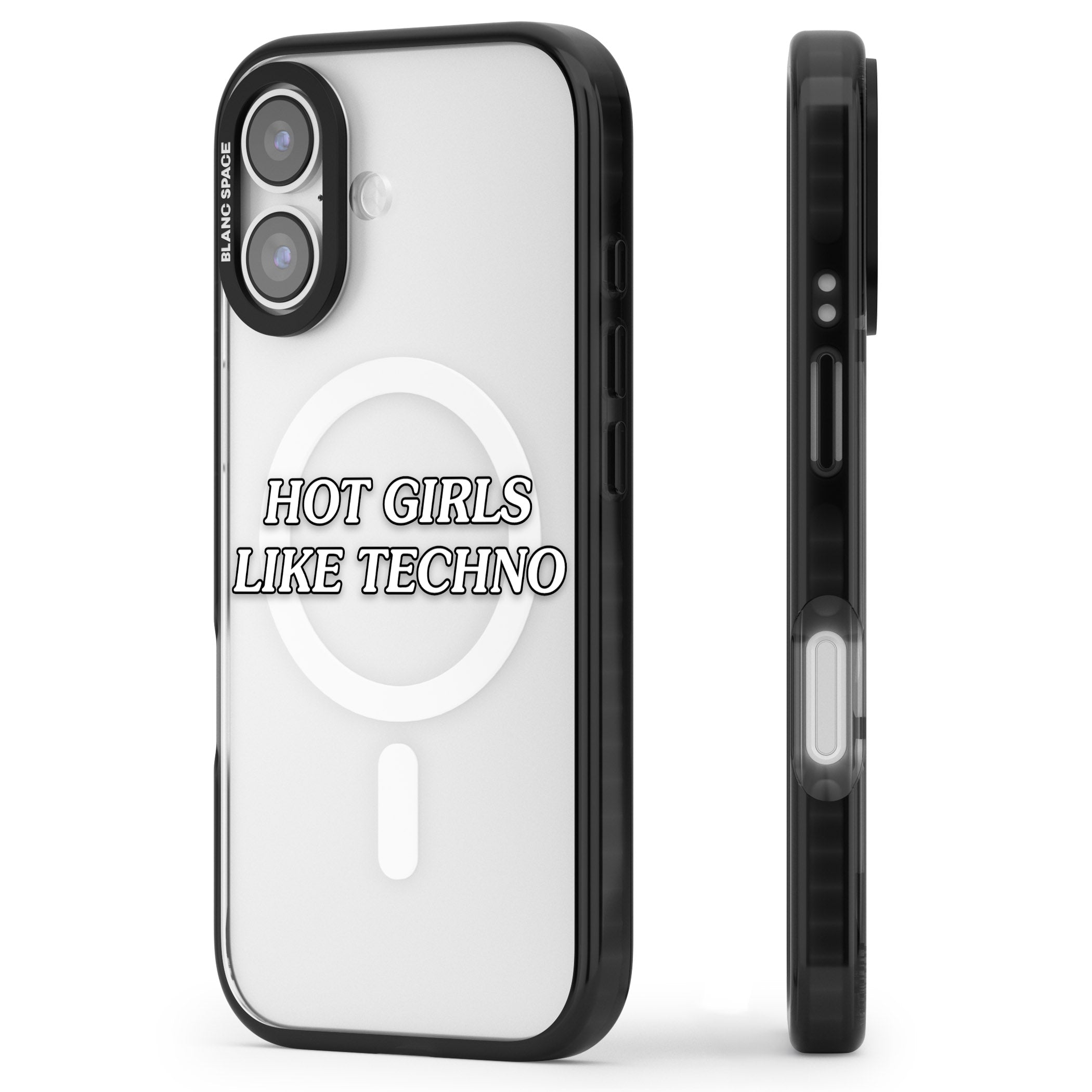 Hot Girls Like Techno iPhone 17 Impact Pro Black Phone Case Side Profile