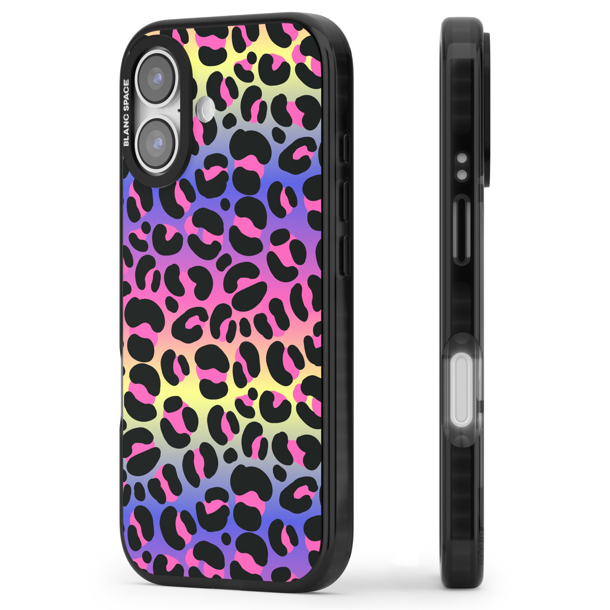 Rainbow Gradient Leopard iPhone 17 Impact Pro Black Phone Case Side Profile