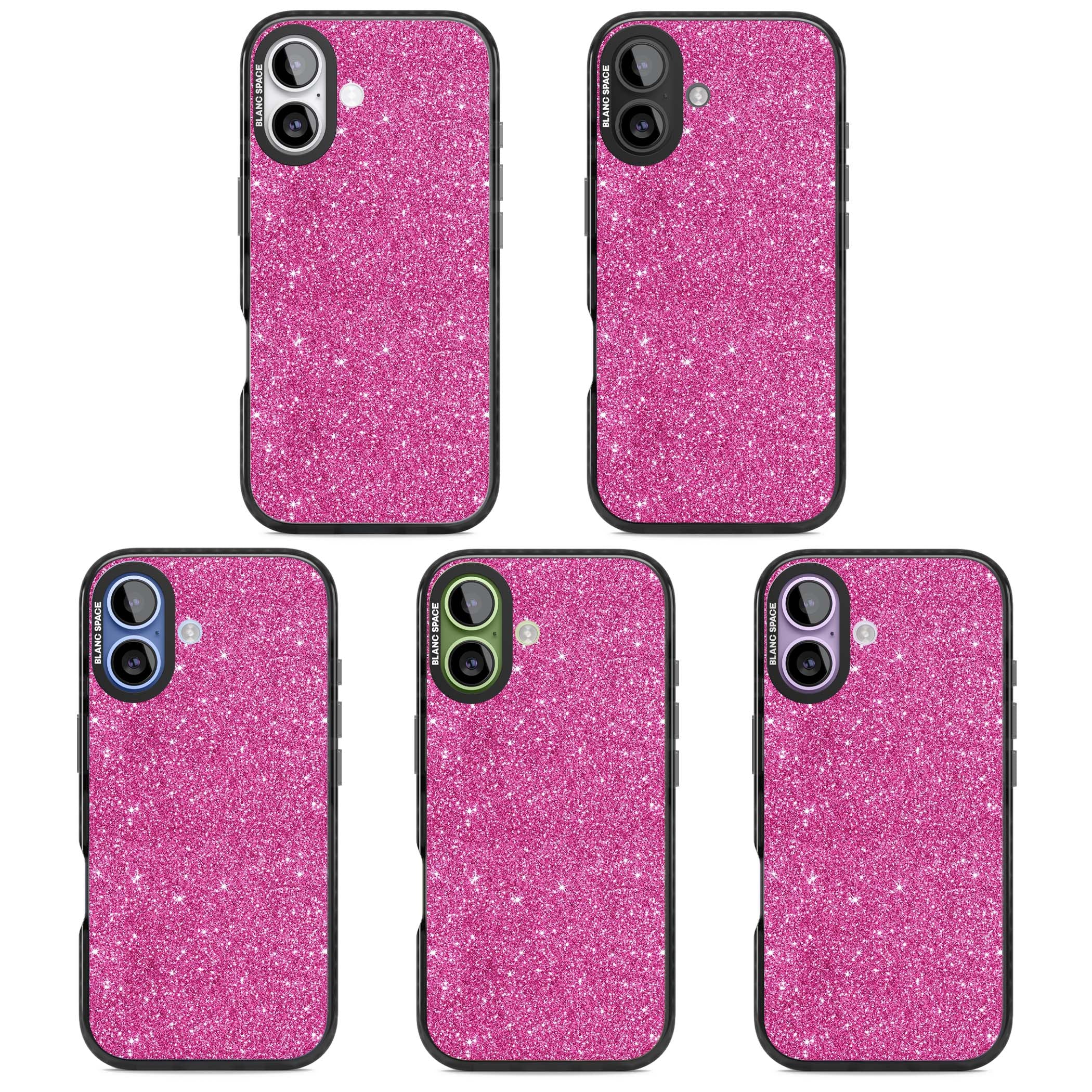 Pink Glitter Y2K iPhone case featuring hot pink glitter wallpaper with sparkle shimmer effect | Black Impact Magsafe case for iPhone 17