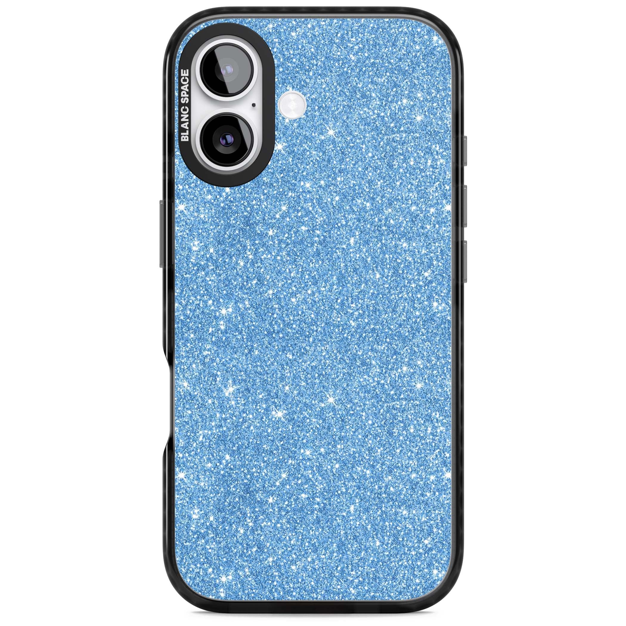 Blue Glitter blue glitter iPhone case featuring dense sparkling cerulean glitter with a glamorous shimmering finish | Black Impact Magsafe case for iPhone 17