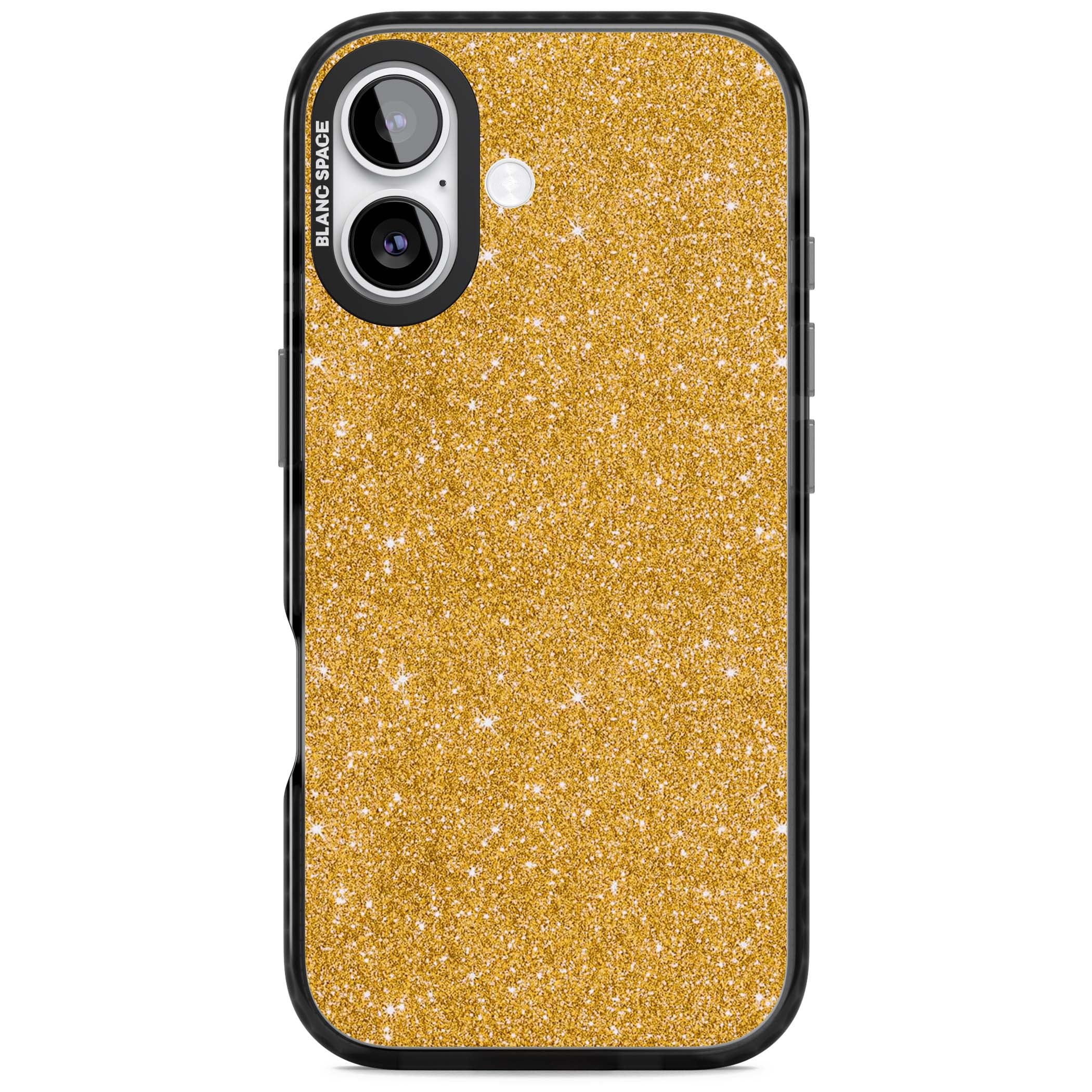 Gold Glitter gold glitter iPhone case featuring a shimmering sparkle wallpaper design in luxury gold | Black Impact Magsafe case for iPhone 17