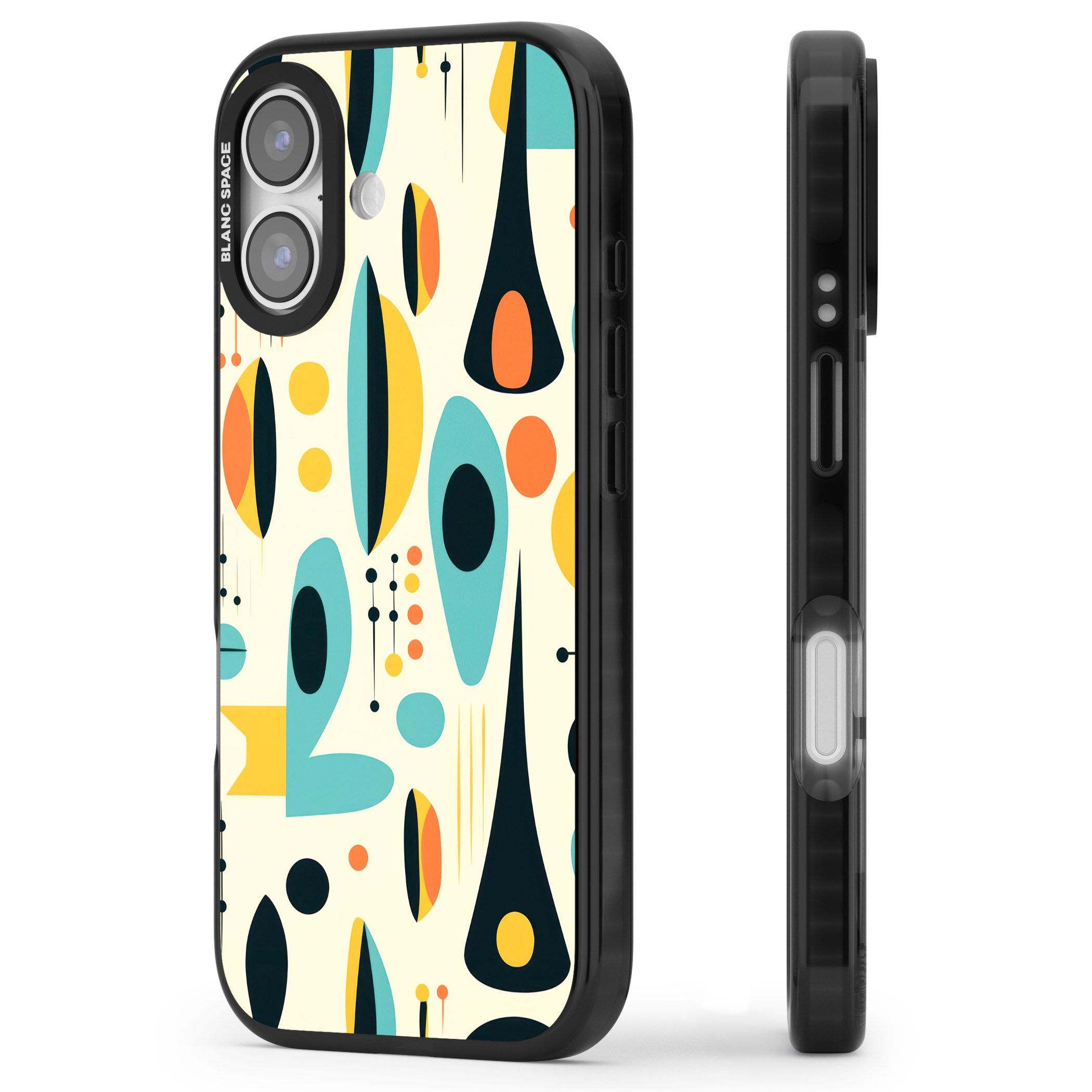 Mid Century Atomic Pattern iPhone 17 Impact Pro Black Phone Case Side Profile