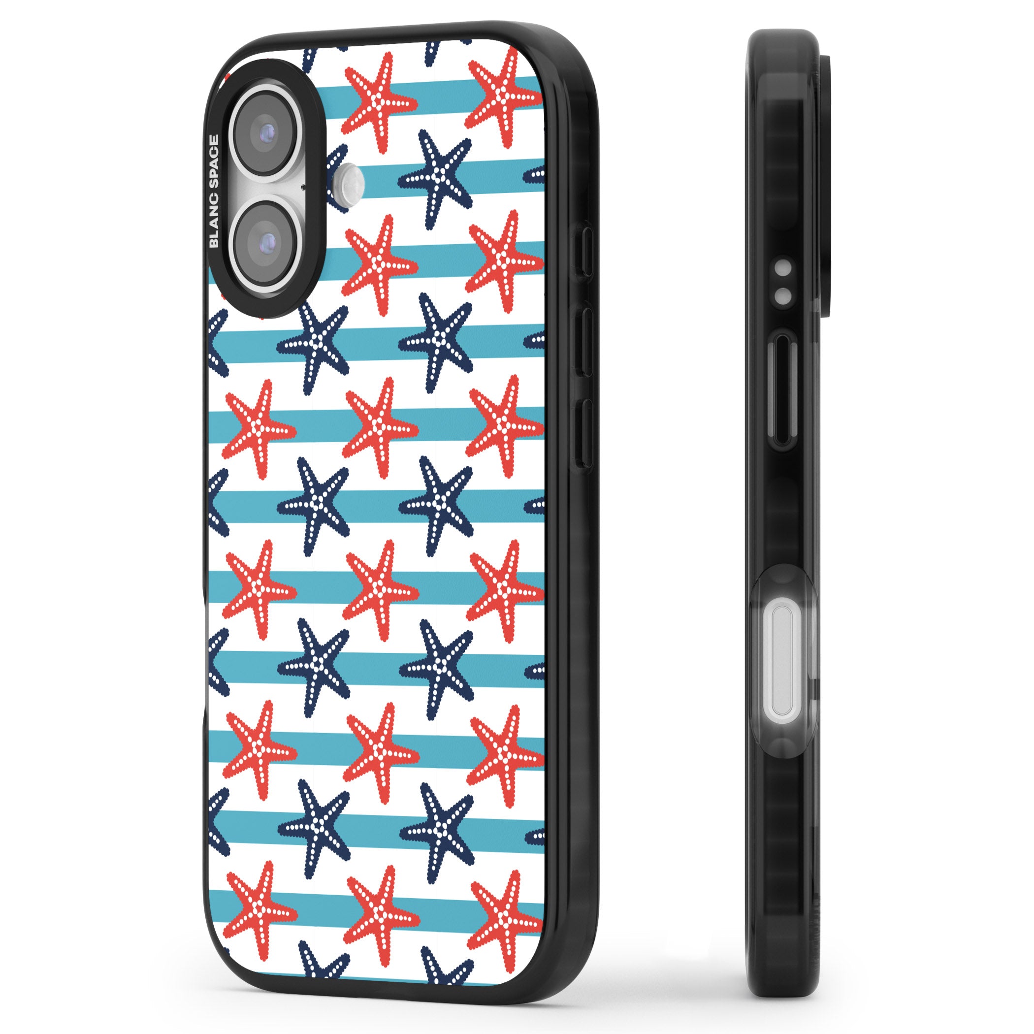 Nautical Starfish Stripe iPhone 17 Impact Pro Black Phone Case Side Profile