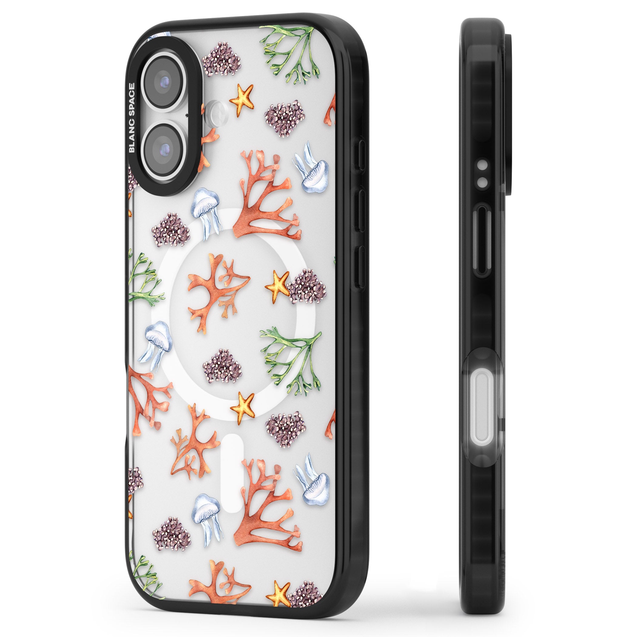Coral & Jellyfish iPhone 17 Impact Pro Black Phone Case Side Profile