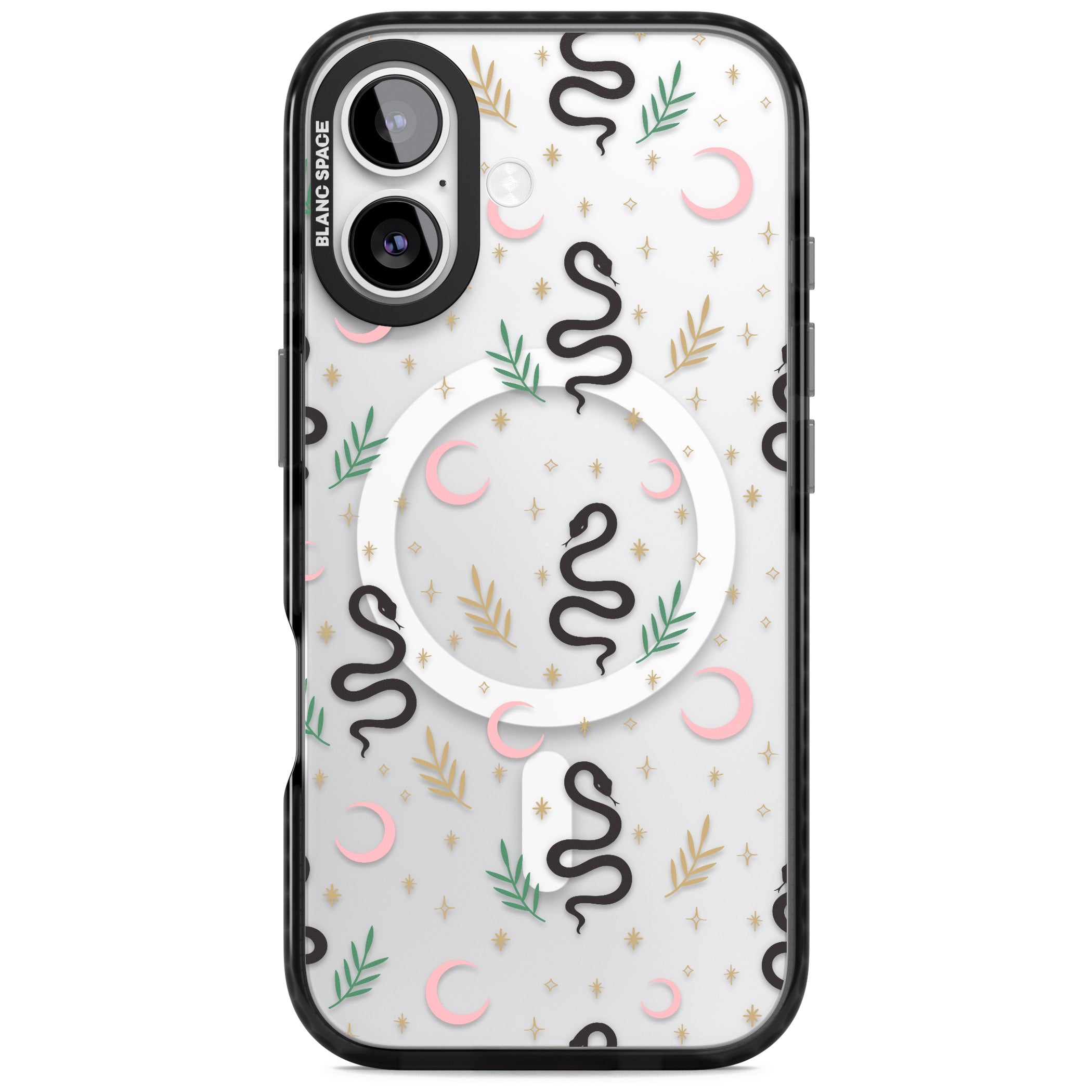 Snake & Moon Pattern iPhone 17 Impact Pro Black Phone Case