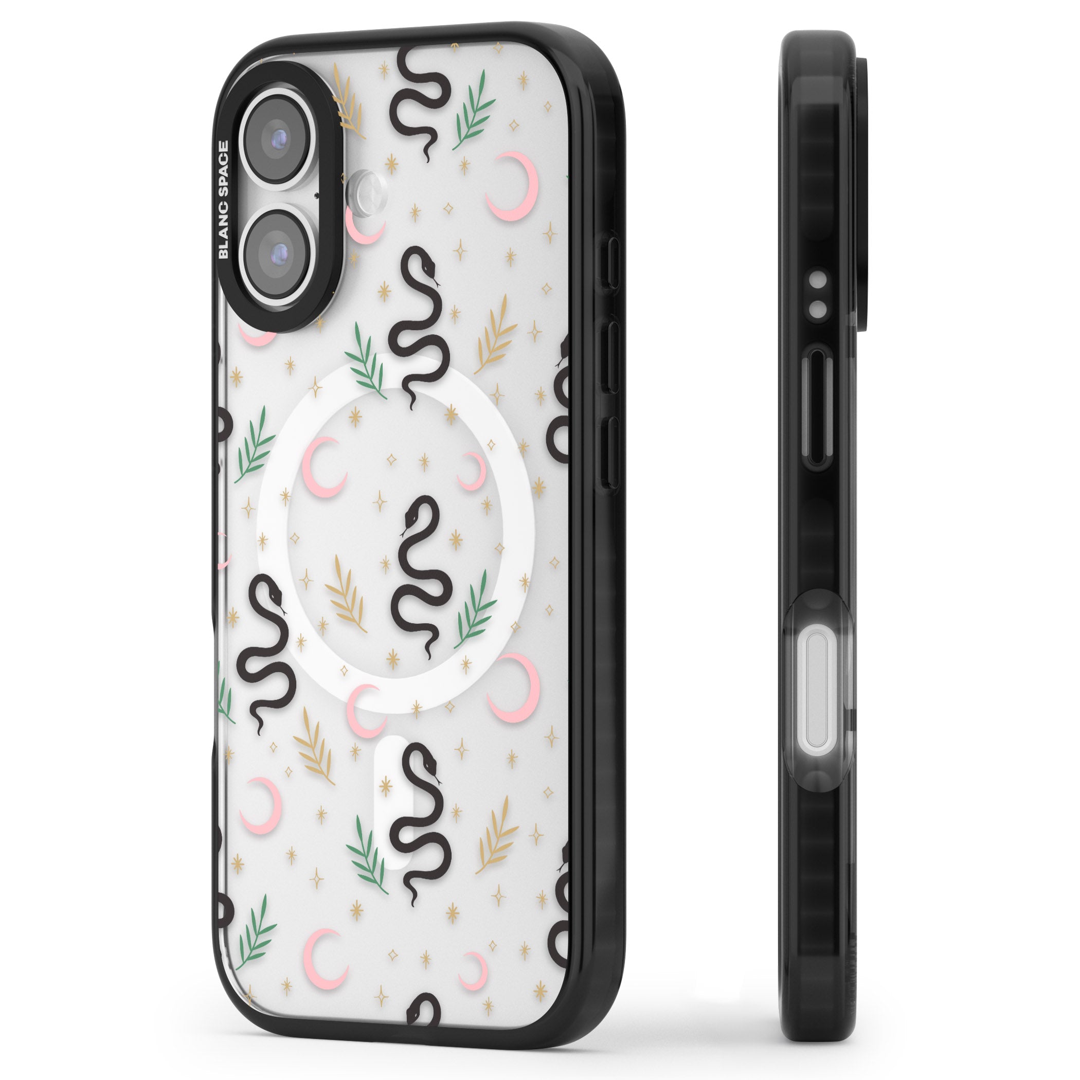 Snake & Moon Pattern iPhone 17 Impact Pro Black Phone Case Side Profile