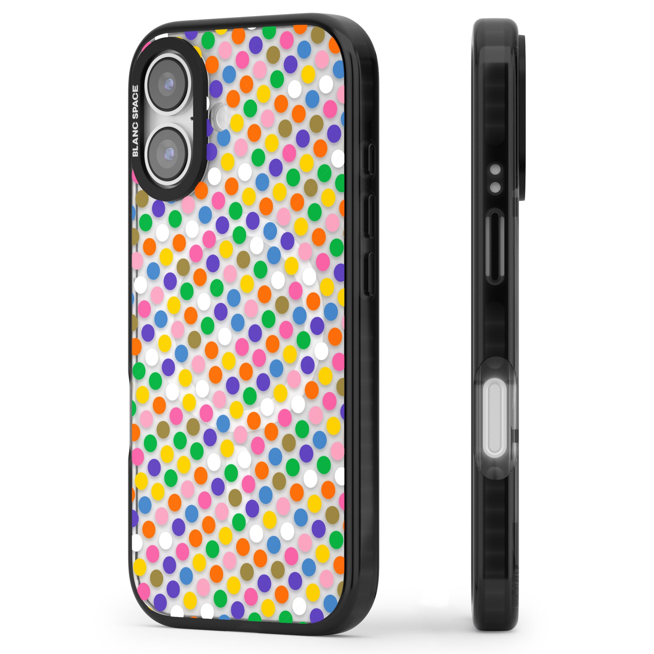 Multicolour Polka Dot Fiesta iPhone 17 Impact Pro Black Phone Case Side Profile