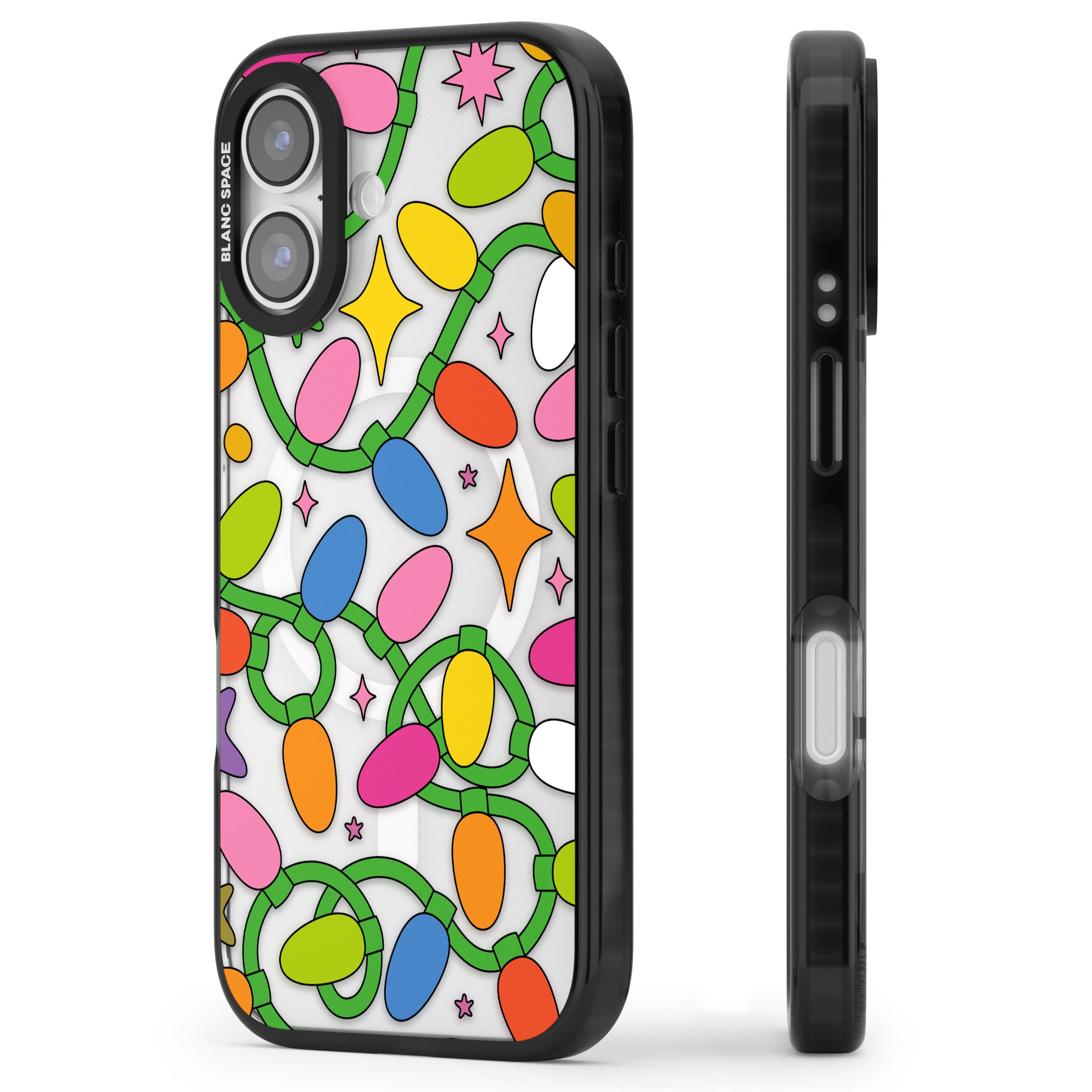 Festive Lights Pattern iPhone 17 Impact Pro Black Phone Case Side Profile