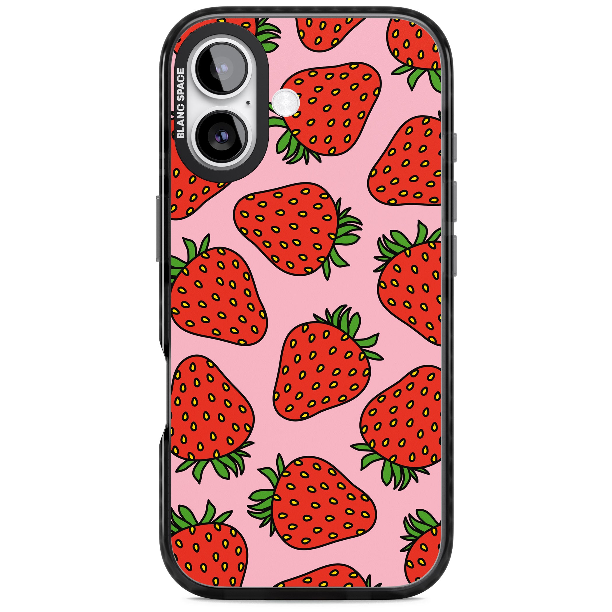 Strawberry Pattern (Pink) iPhone 17 Impact Pro Black Phone Case