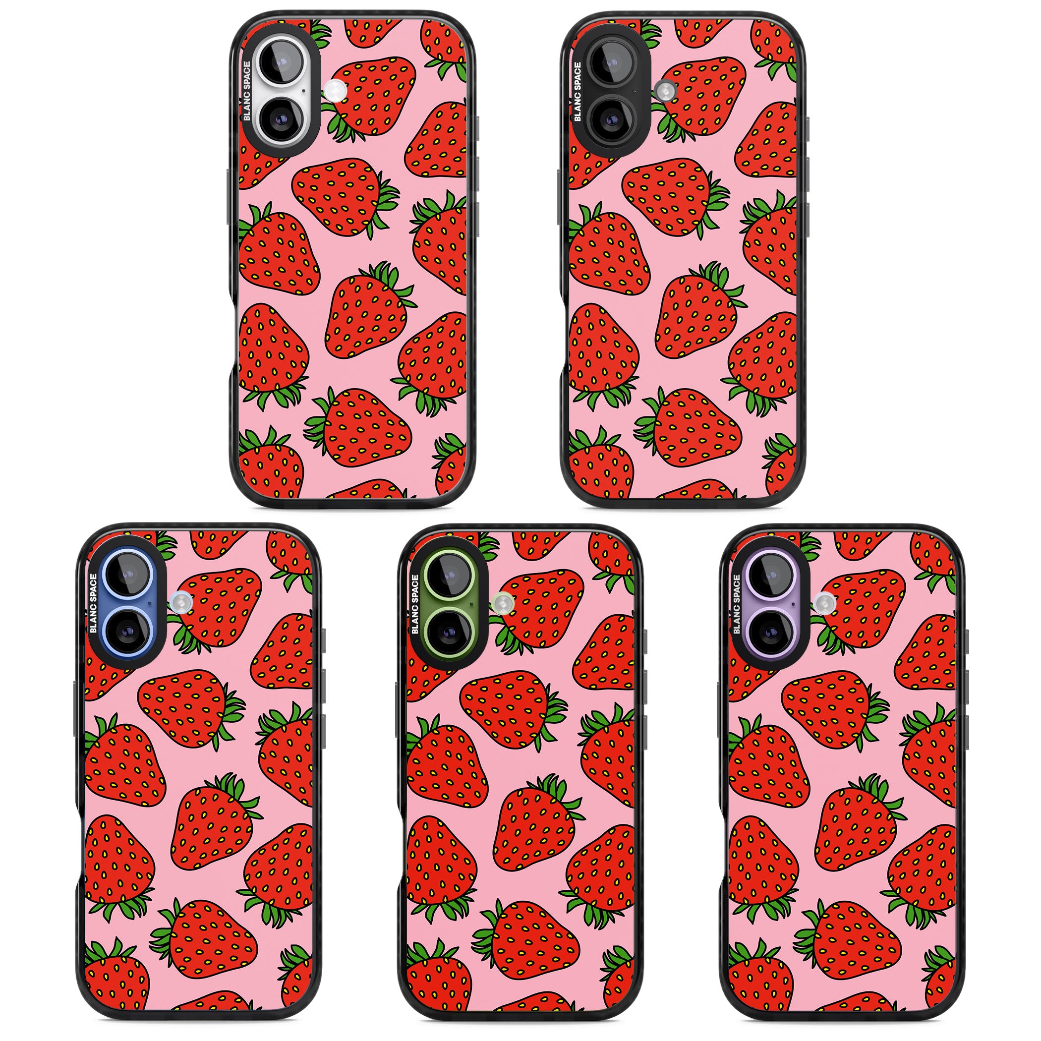Strawberry Pattern (Pink) iPhone 17 Impact Pro Black Phone Case APT Impact Protection