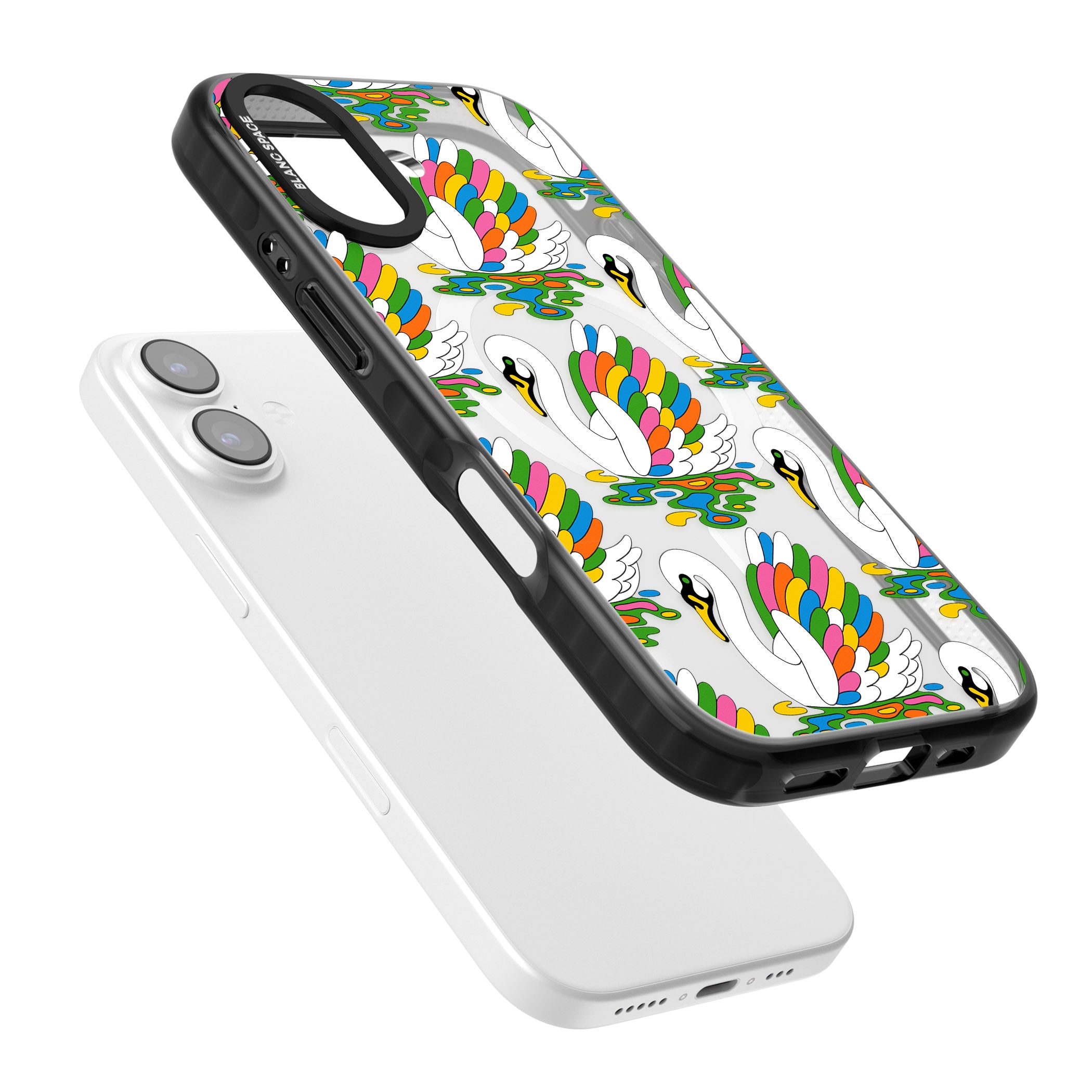 Colourful Swan Pattern iPhone 17 Impact Pro Black Phone Case Colours