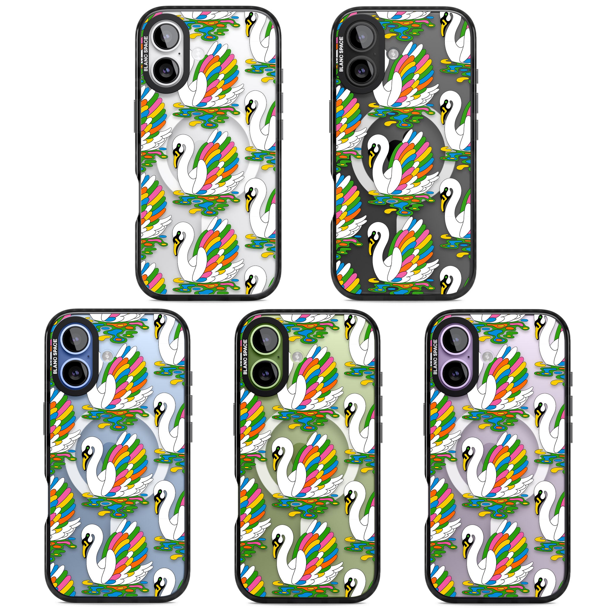 Colourful Swan Pattern iPhone 17 Impact Pro Black Phone Case APT Impact Protection