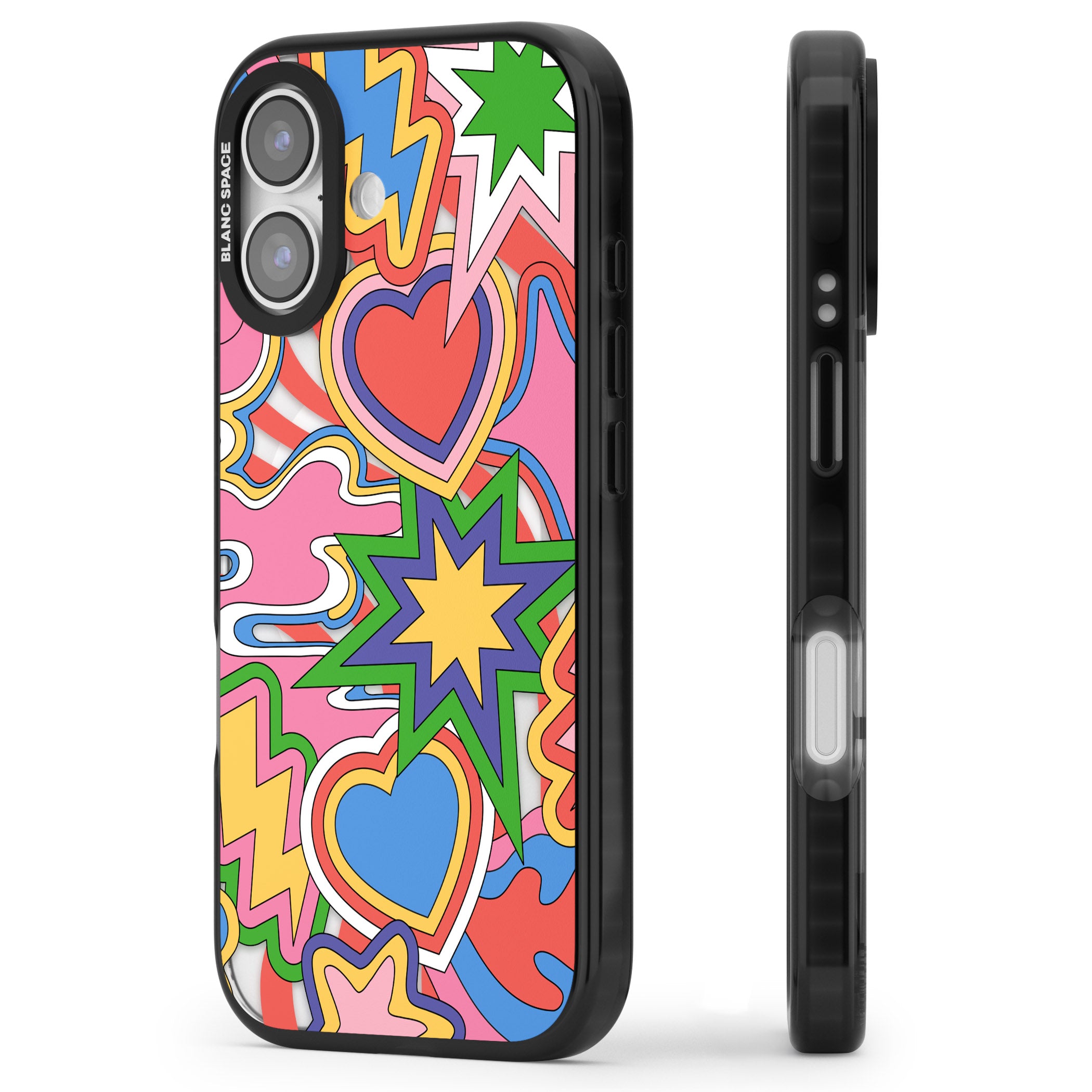 Psychedelic Pop Art Explosion iPhone 17 Impact Pro Black Phone Case Side Profile