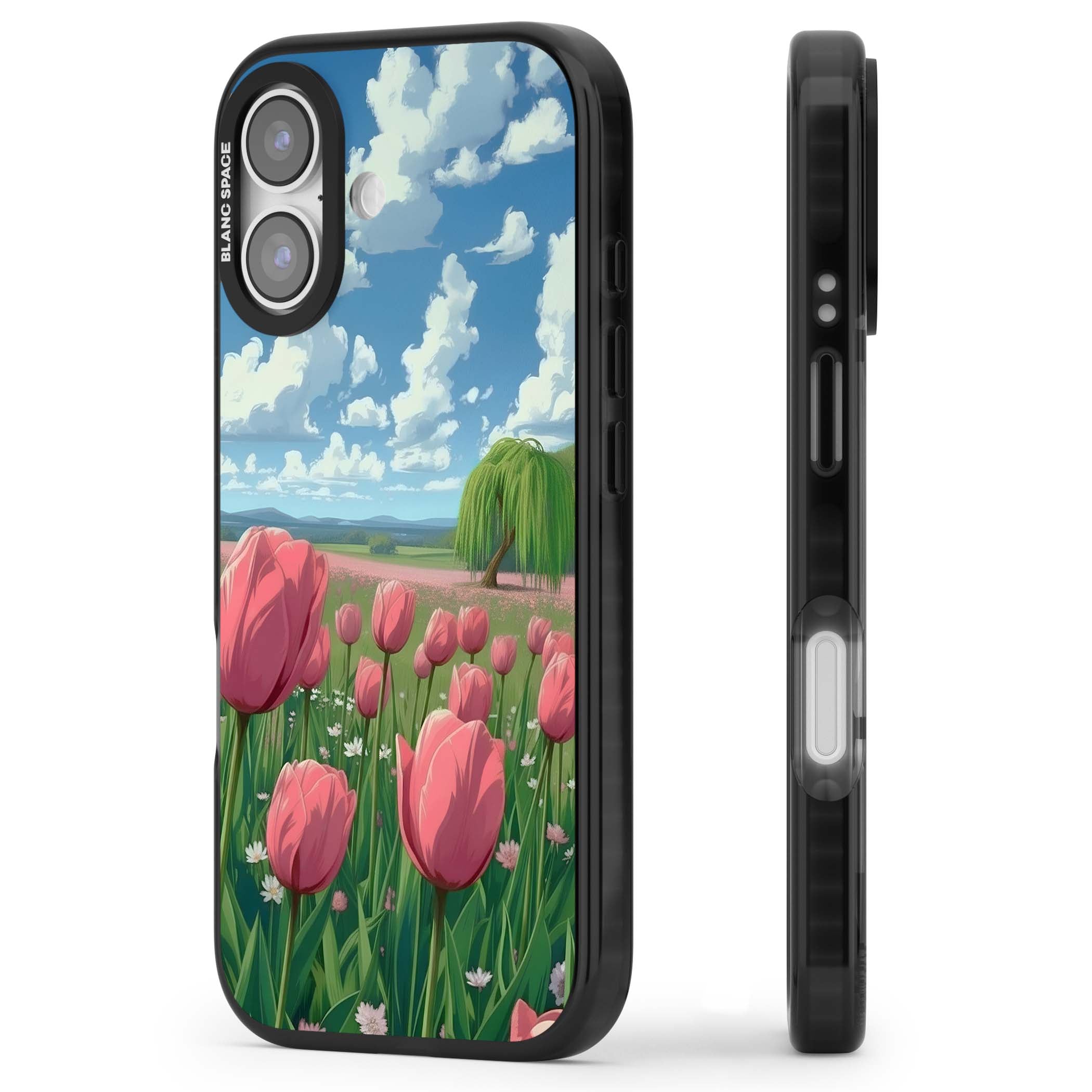 Willow By The Pink Tulips floral iPhone case | Black Impact Magsafe case for iPhone 17