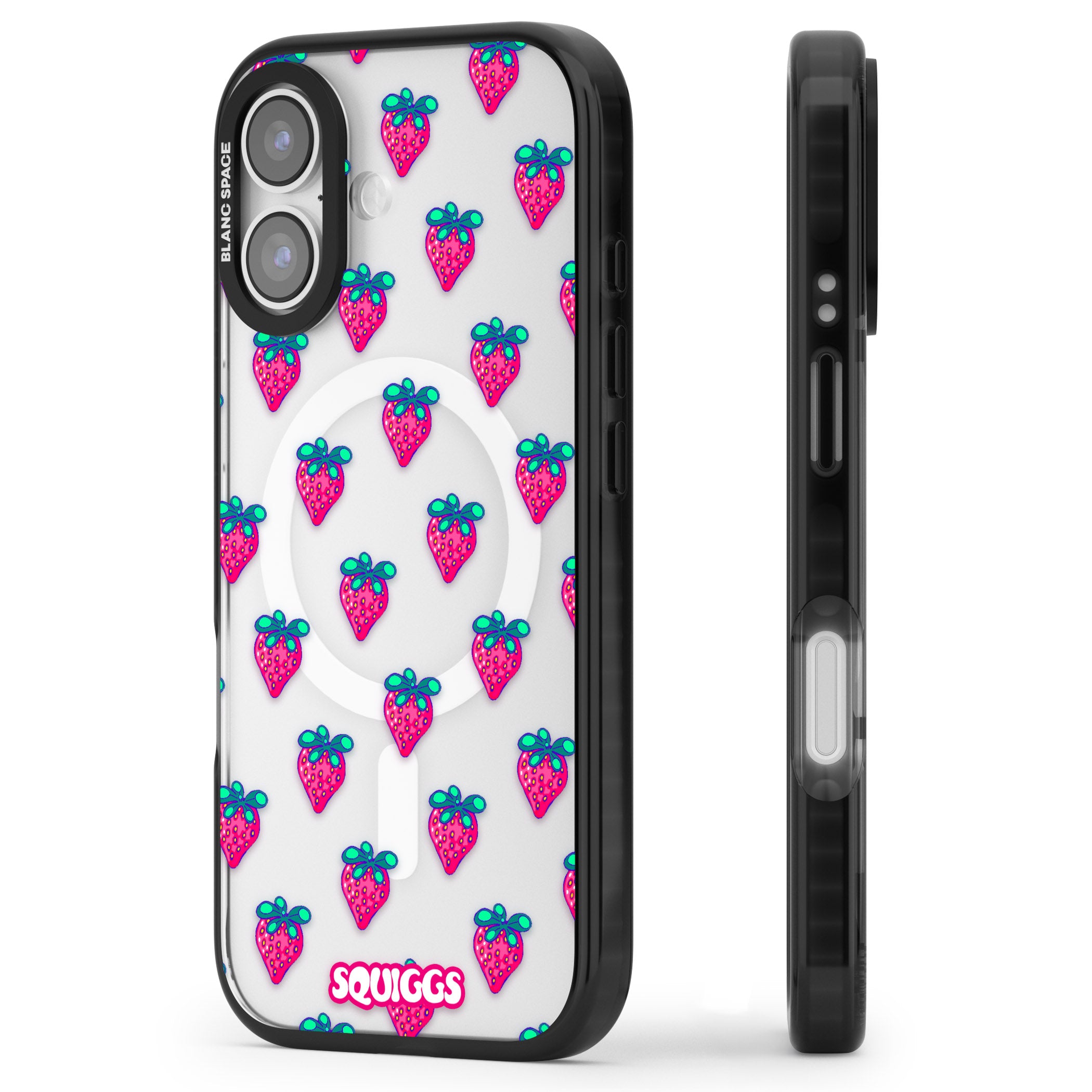 Strawberry Patch iPhone 17 Impact Pro Black Phone Case Side Profile