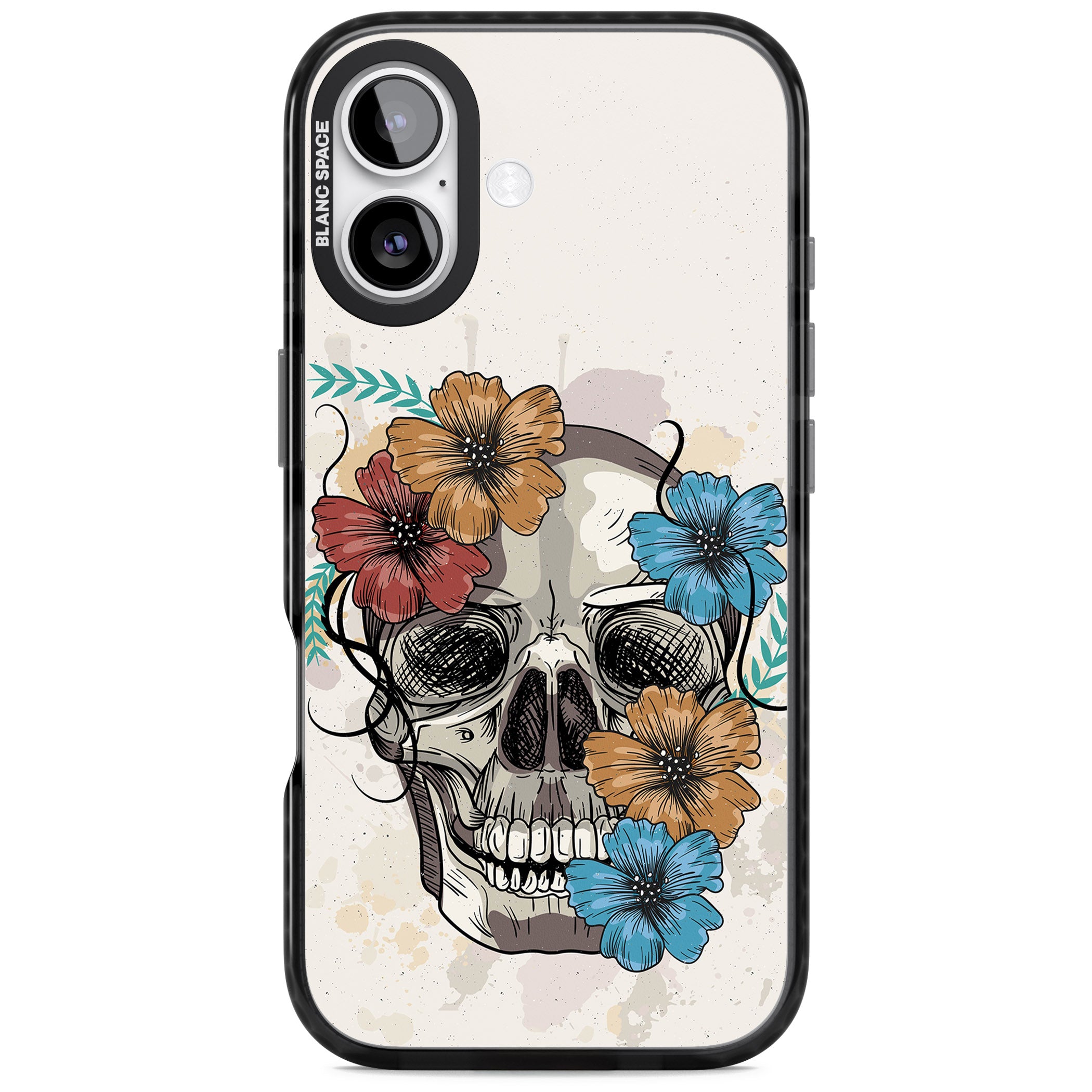 Sugar Skull Floral iPhone 17 Impact Pro Black Phone Case