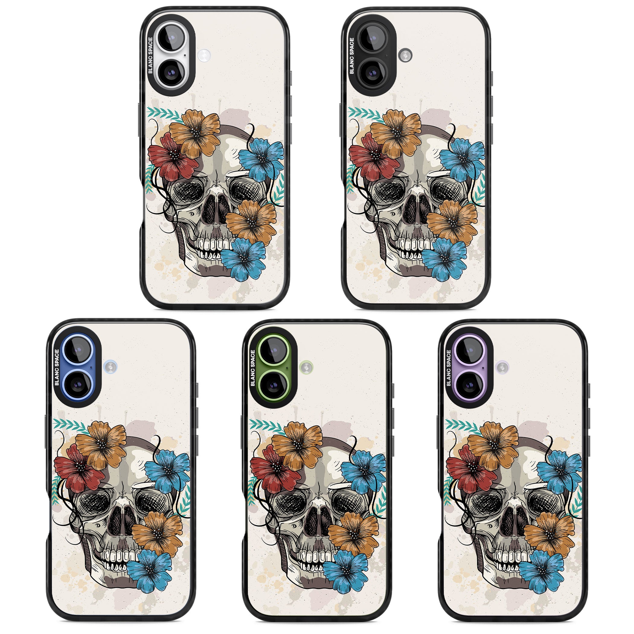 Sugar Skull Floral iPhone 17 Impact Pro Black Phone Case APT Impact Protection