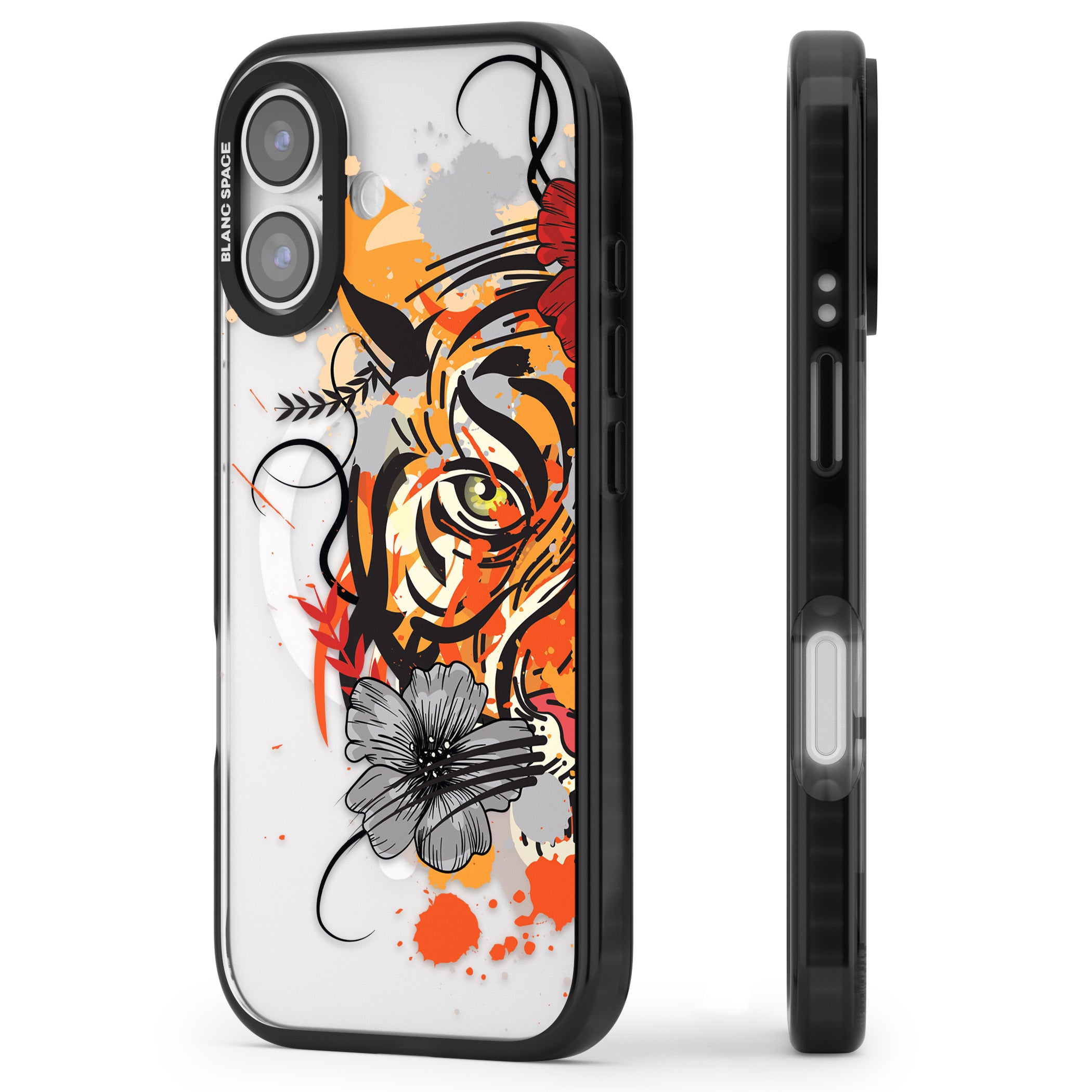 Sugar Skull Tiger iPhone 17 Impact Pro Black Phone Case Side Profile