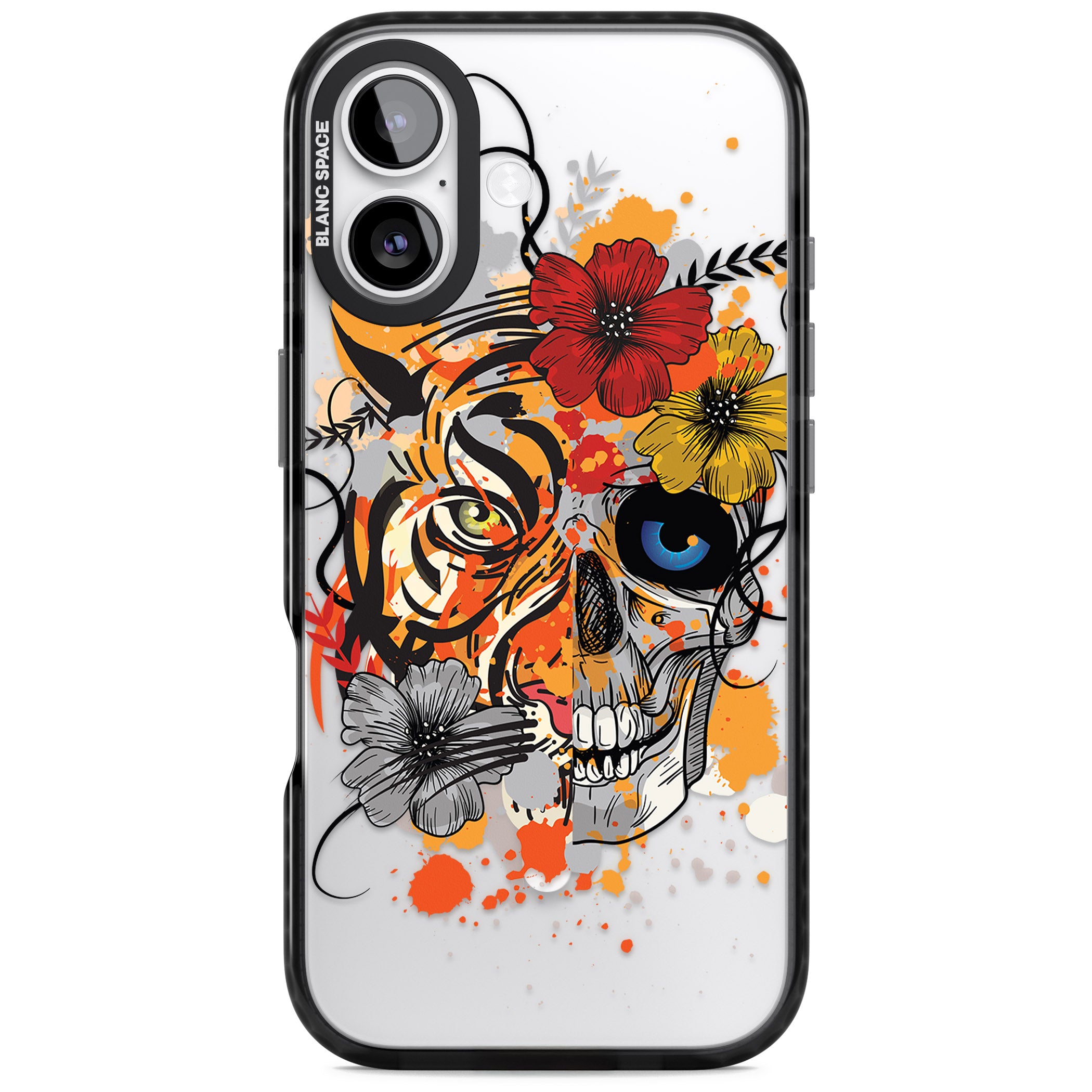 Sugar Skull Tiger Floral iPhone 17 Impact Pro Black Phone Case