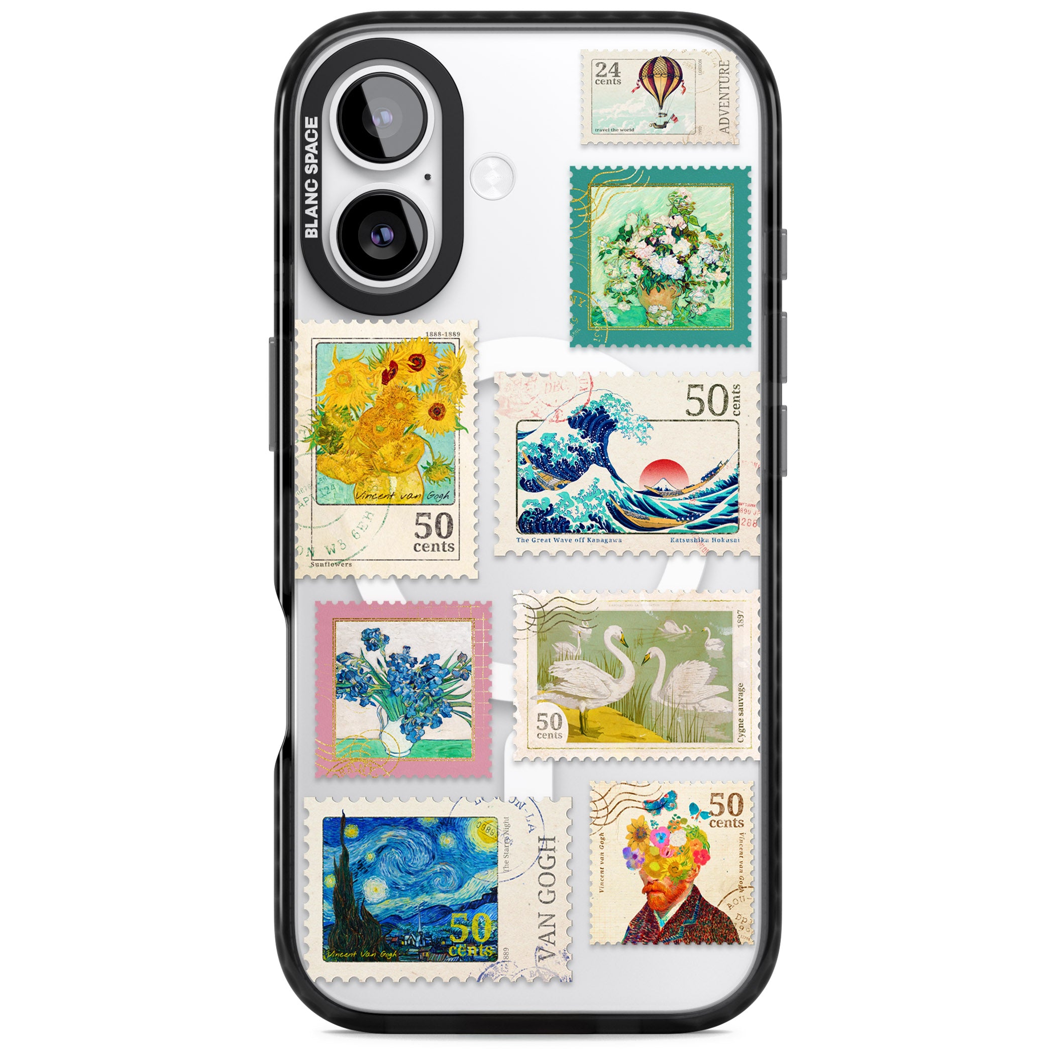 Vintage Art Stamps iPhone 17 Impact Pro Black Phone Case