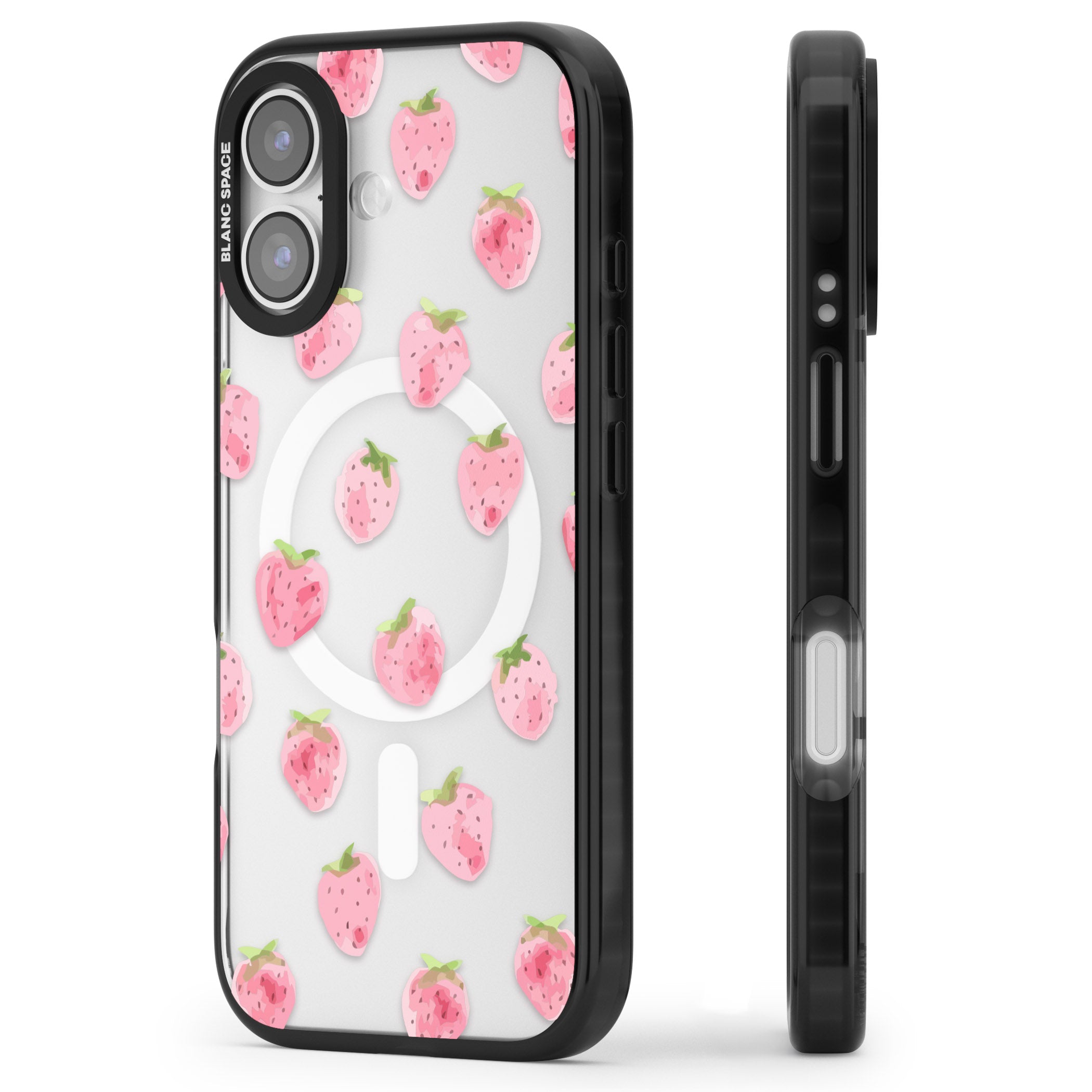 Classic Strawberry iPhone 17 Impact Pro Black Phone Case Side Profile