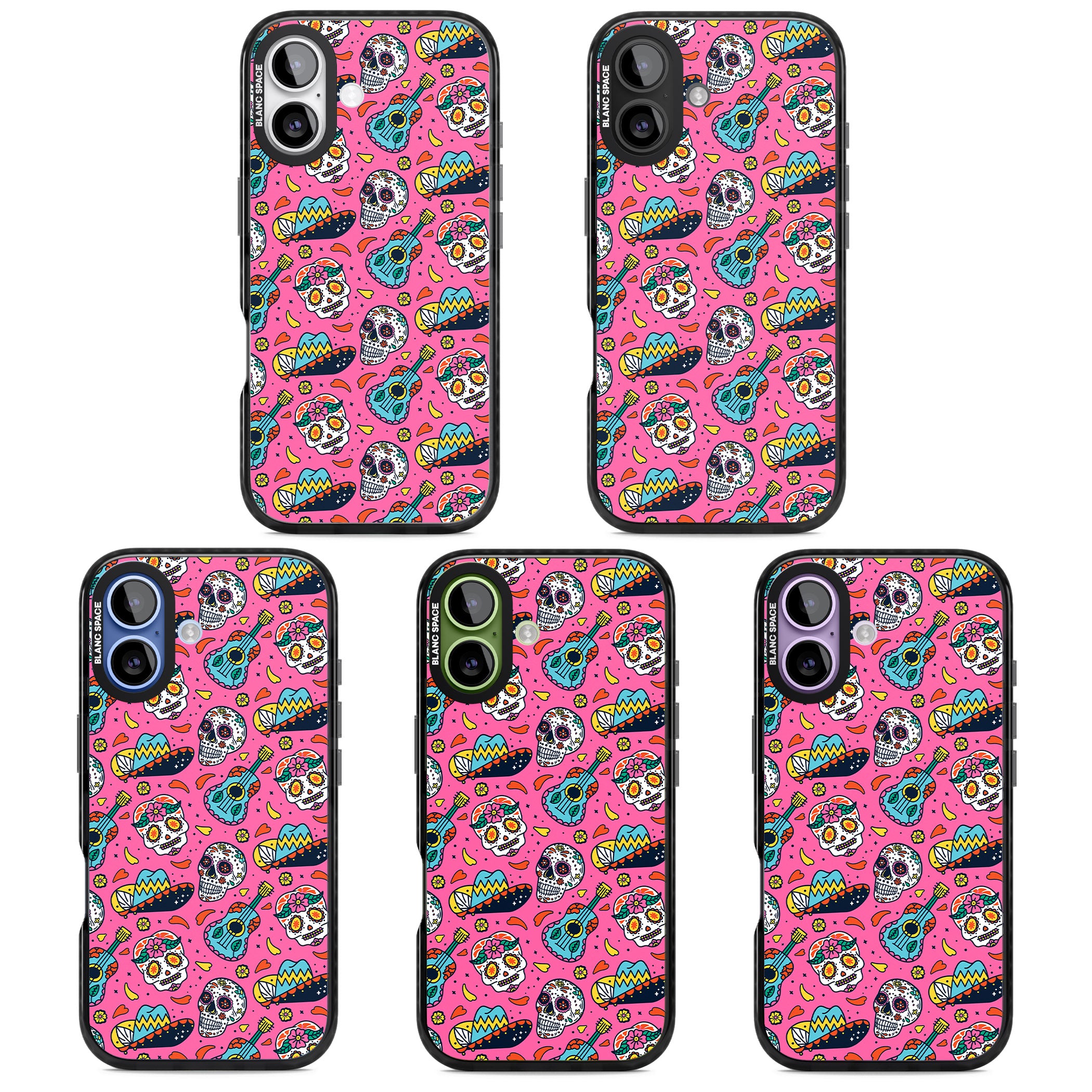 Pink Day Of The Dead Pattern iPhone 17 Impact Pro Black Phone Case APT Impact Protection