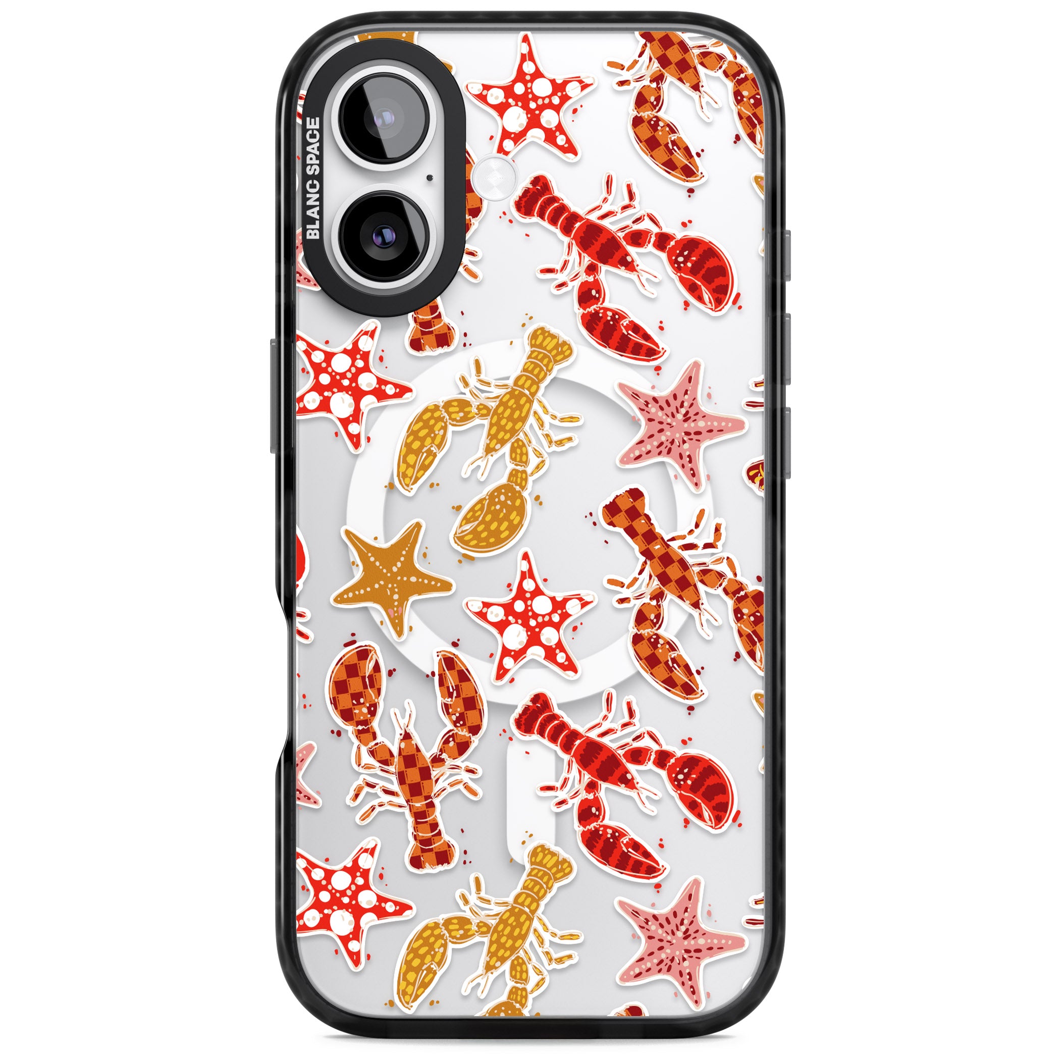Lobster & Starfish Coastal Pattern iPhone 17 Impact Pro Black Phone Case
