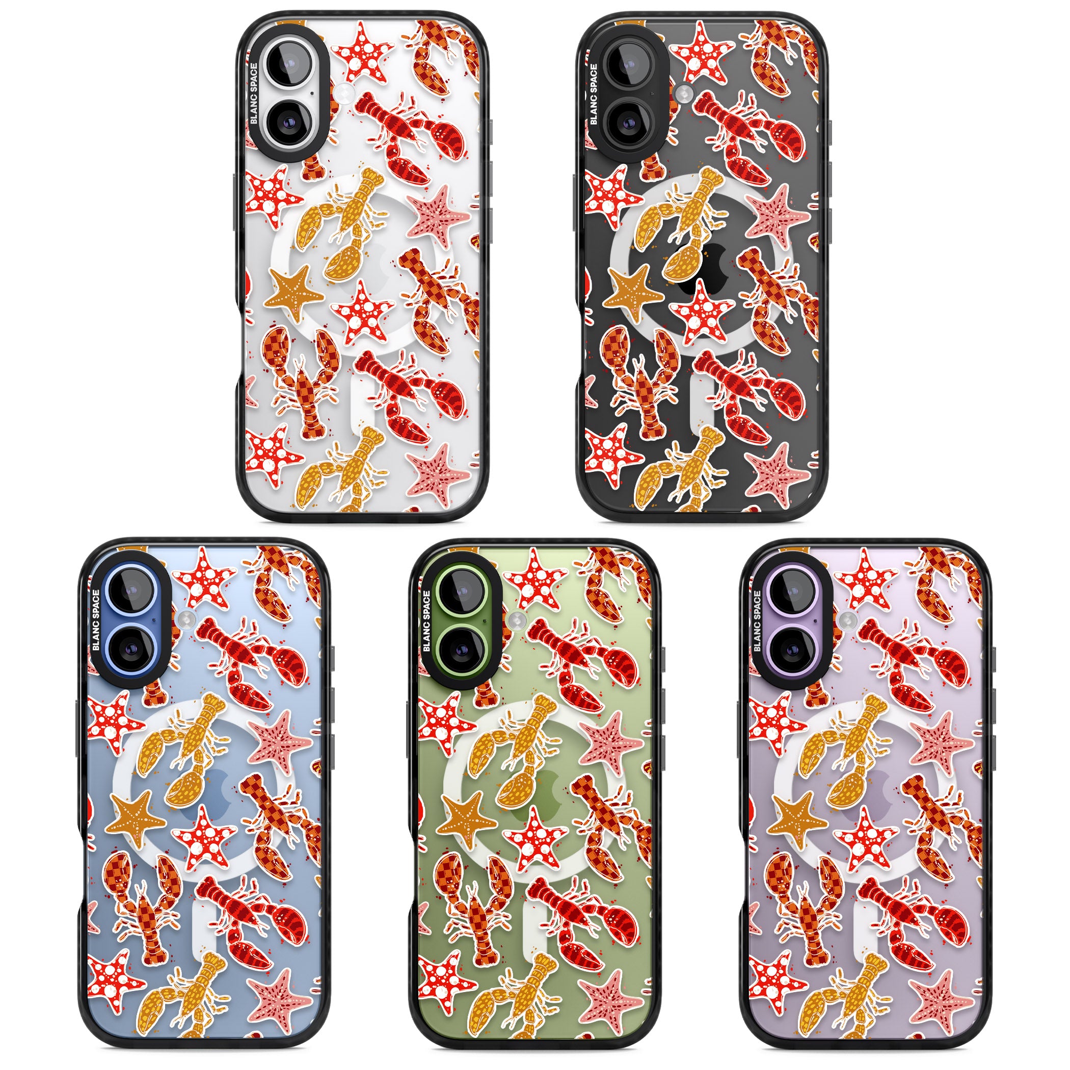 Lobster & Starfish Coastal Pattern iPhone 17 Impact Pro Black Phone Case APT Impact Protection