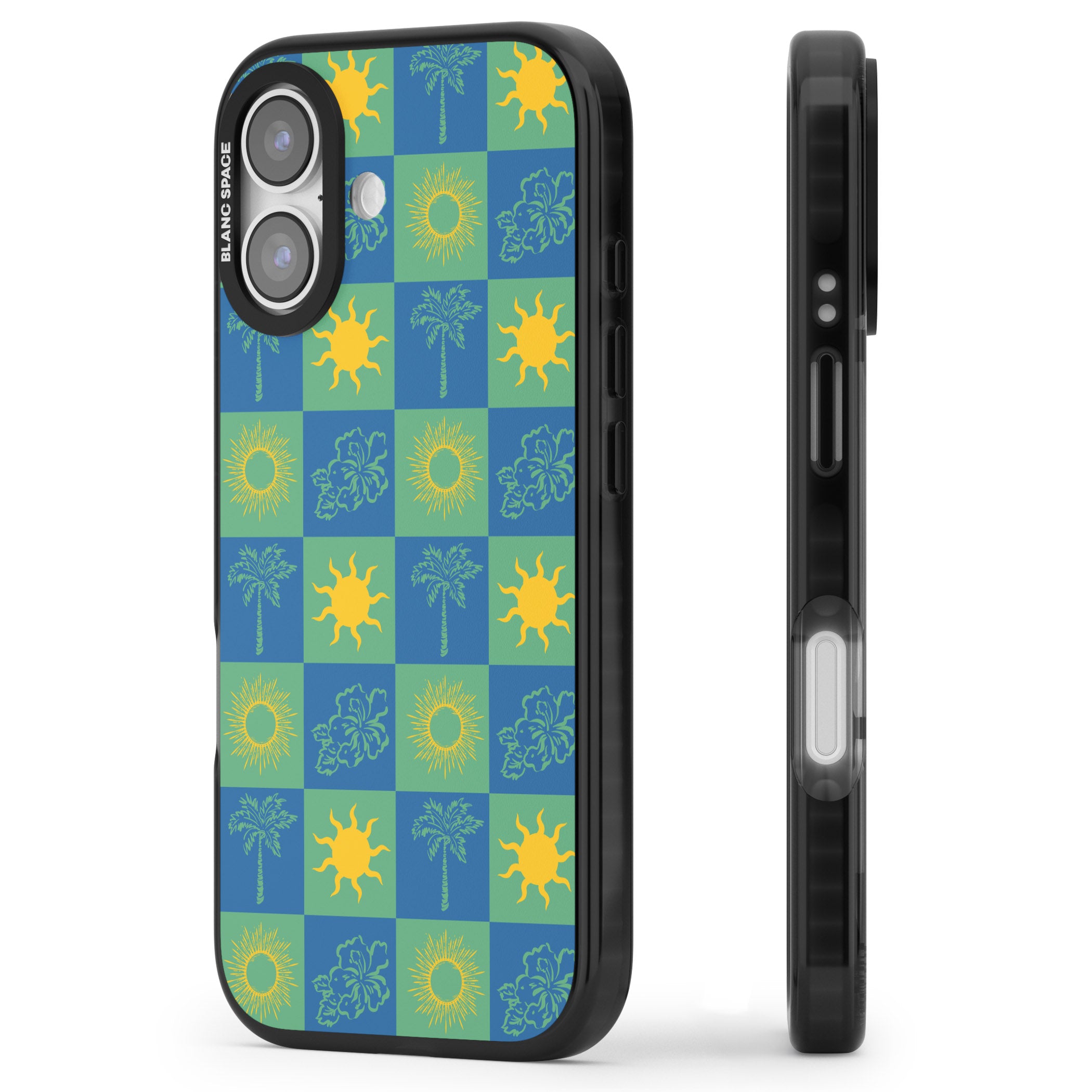 Green & Blue Tropical Checked iPhone 17 Impact Pro Black Phone Case Side Profile