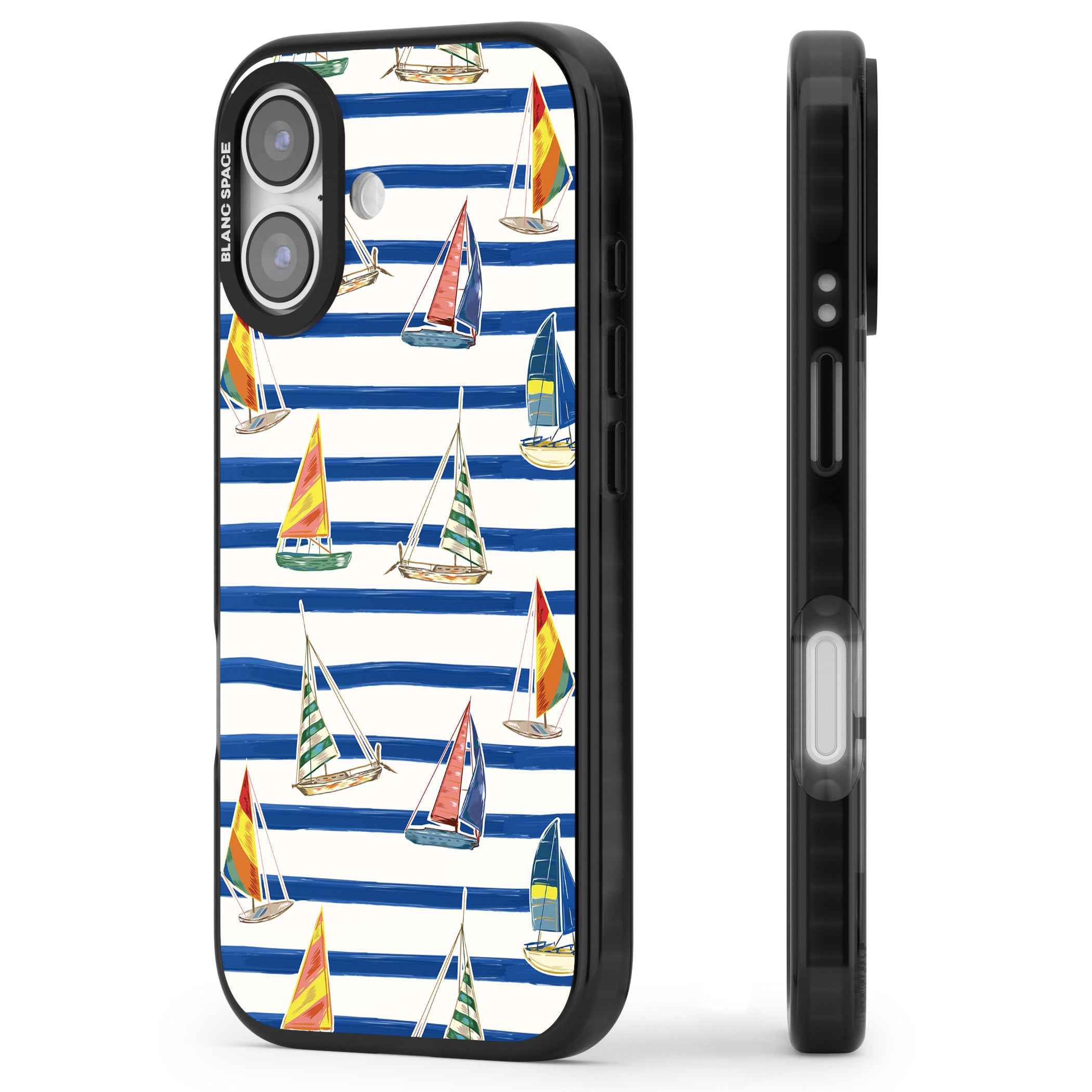 Coastal Sailboats iPhone 17 Impact Pro Black Phone Case Side Profile