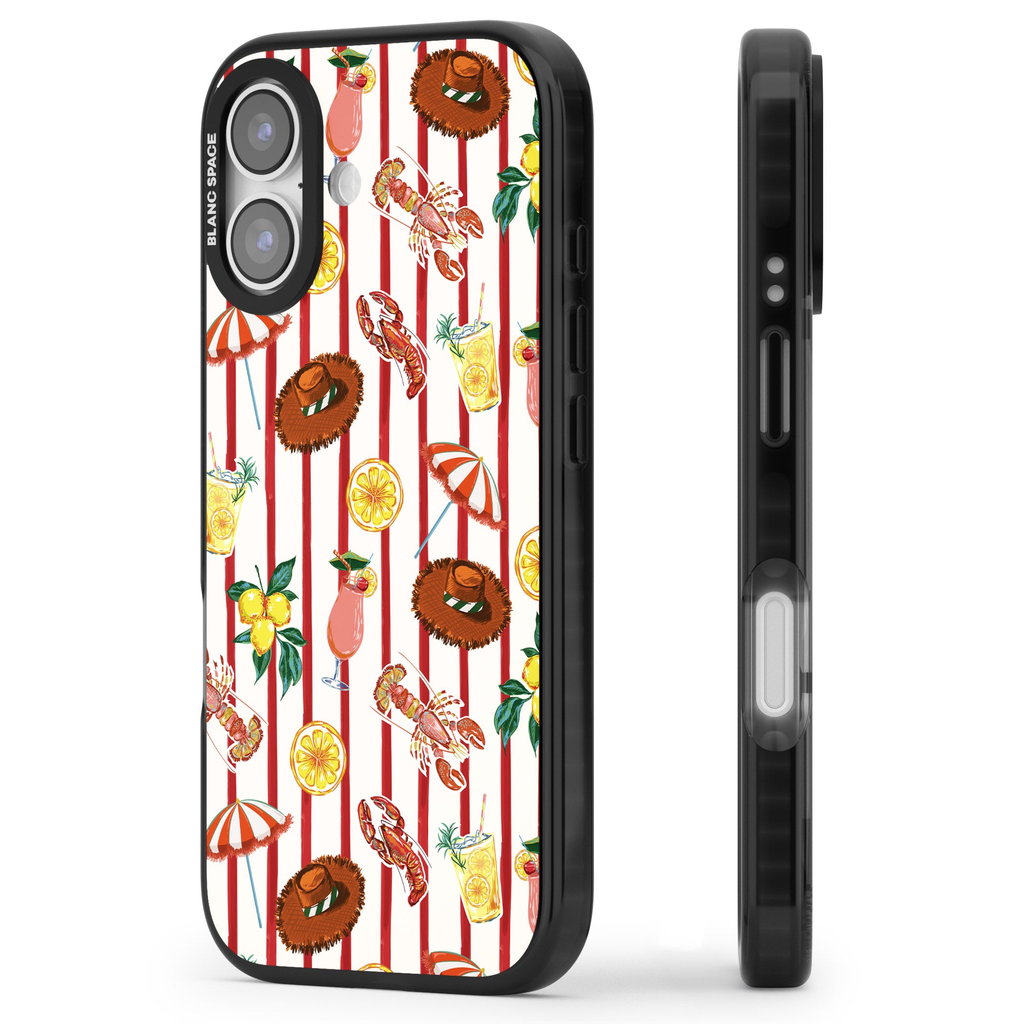 Italian Beach Pattern iPhone 17 Impact Pro Black Phone Case Side Profile
