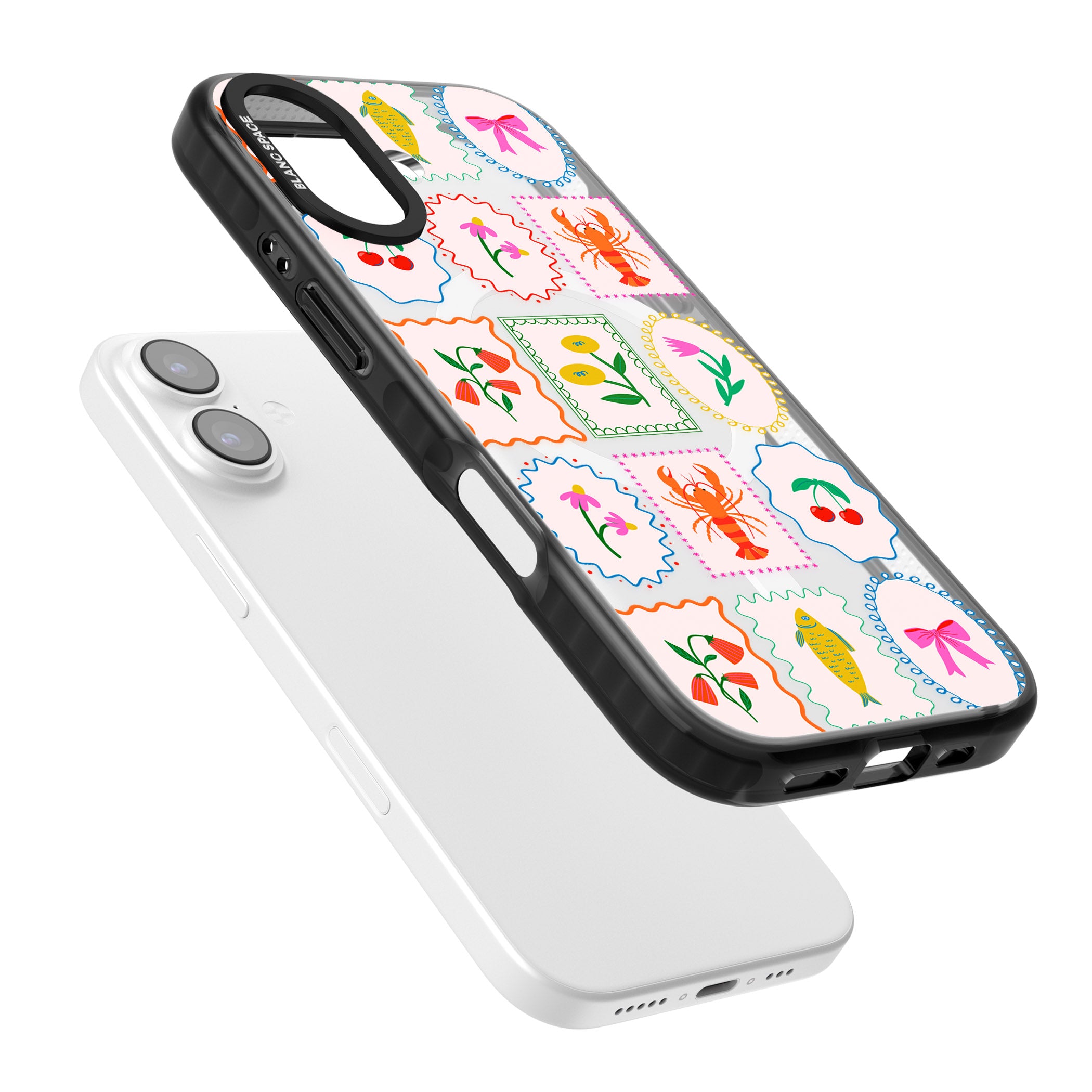 Floral Seafood Stamps iPhone 17 Impact Pro Black Phone Case Colours