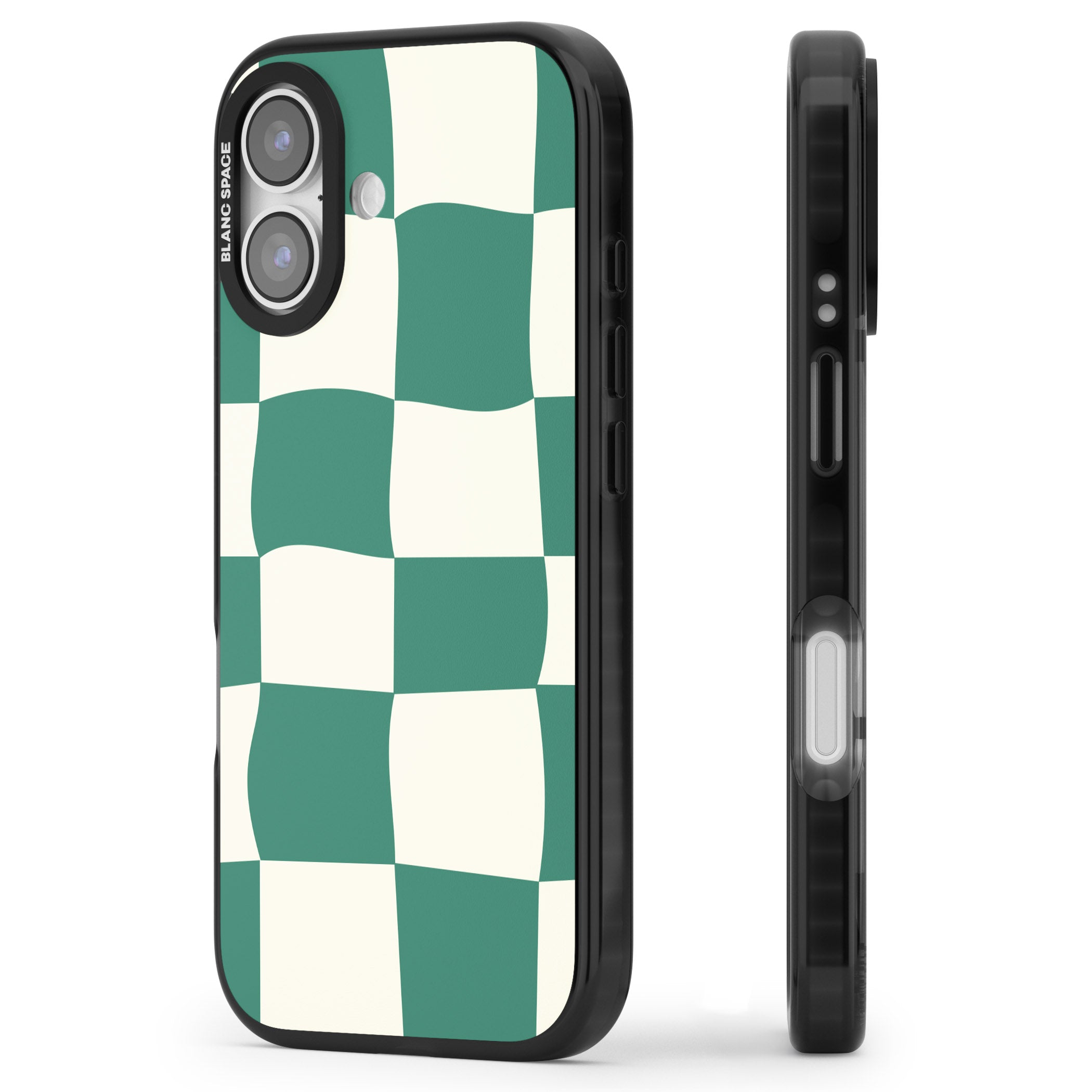 Green & Cream Wavy Check iPhone 17 Impact Pro Black Phone Case Side Profile