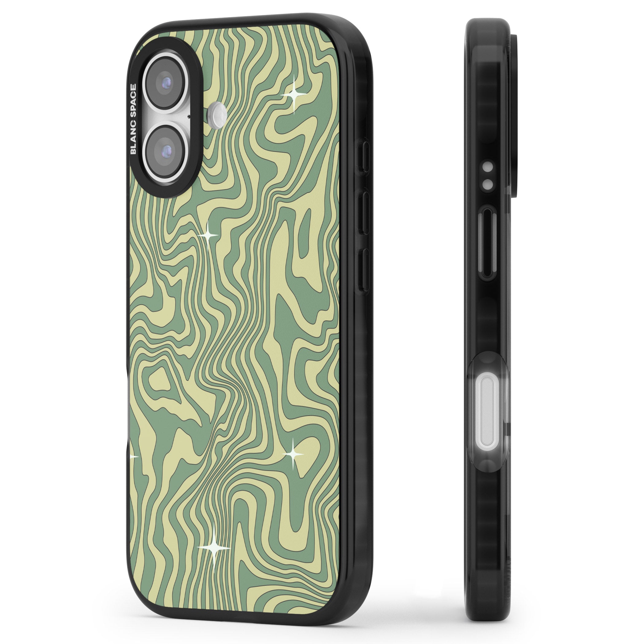 Green Abstract Wave iPhone 17 Impact Pro Black Phone Case Side Profile