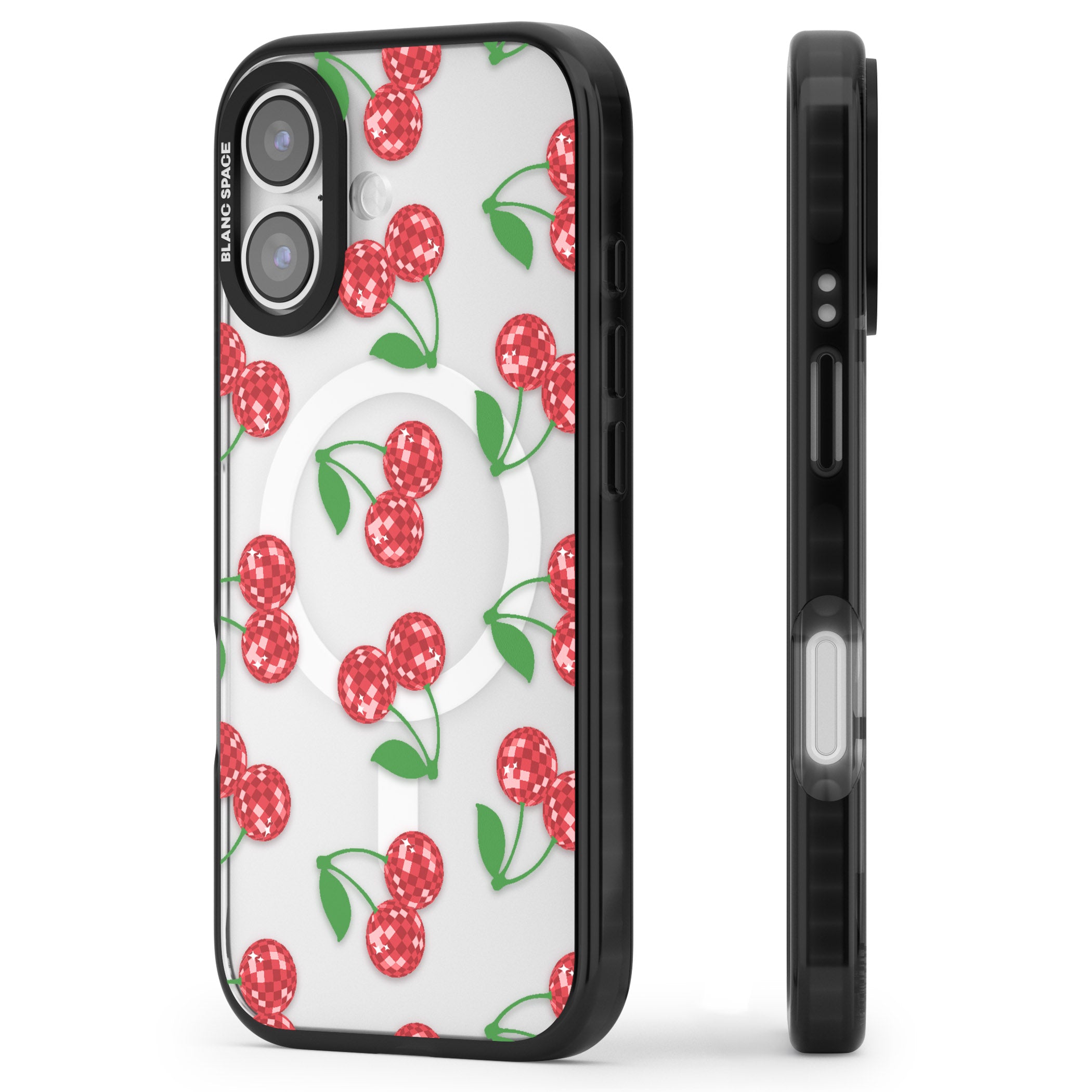 Disco Cherry Pattern iPhone 17 Impact Pro Black Phone Case Side Profile