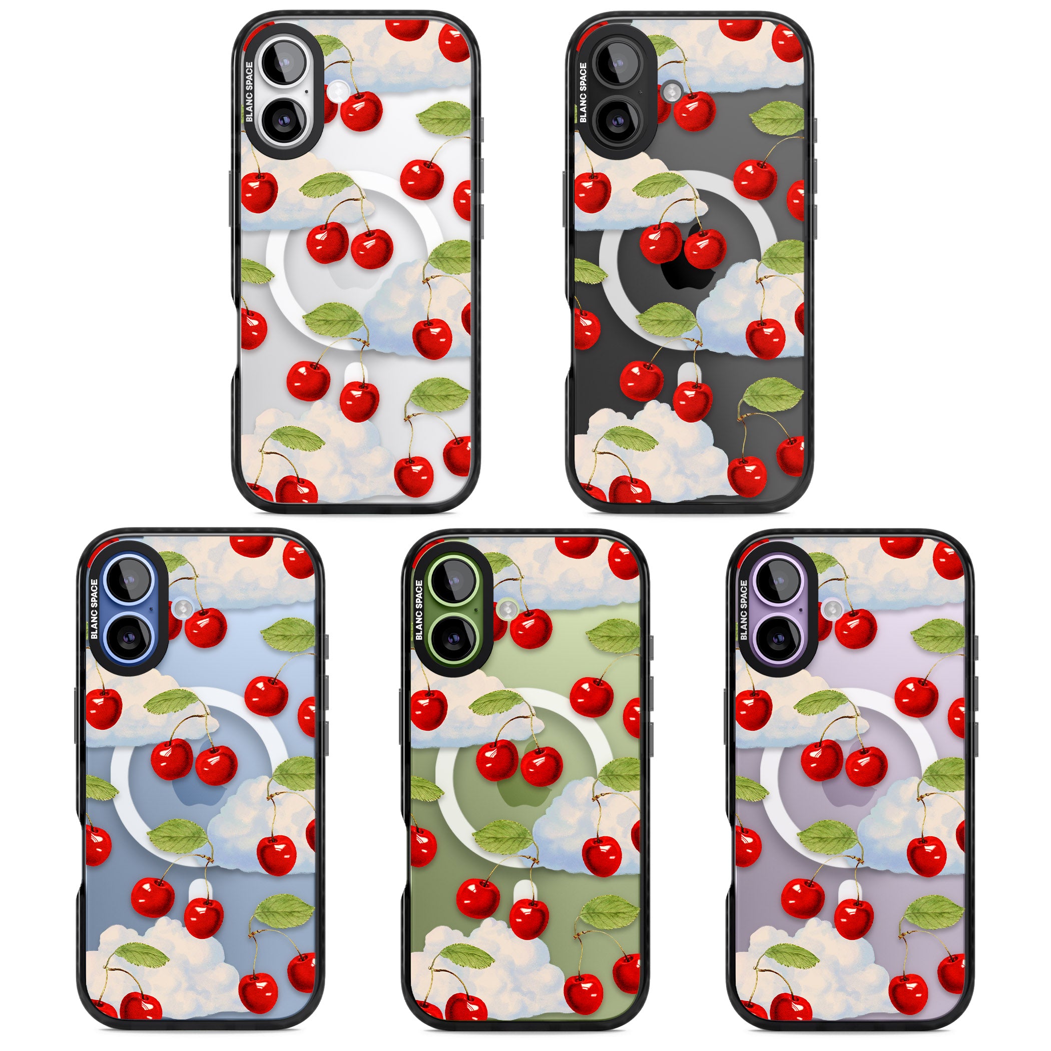 Vintage Cherries & Clouds iPhone 17 Impact Pro Black Phone Case APT Impact Protection