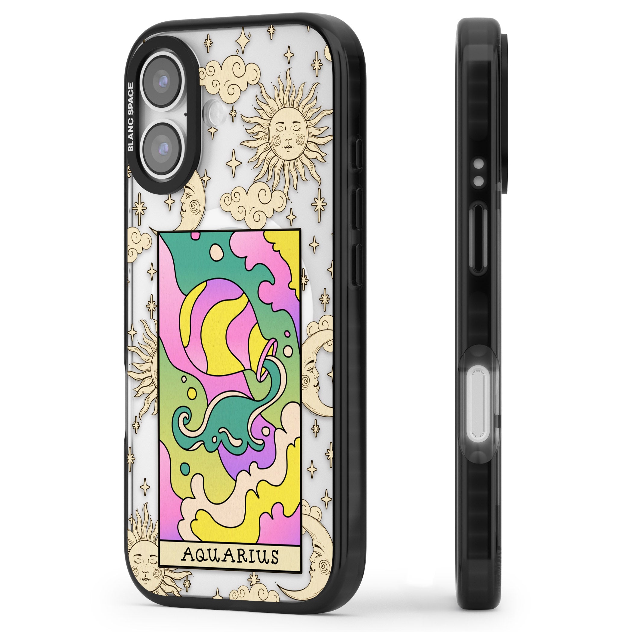 Celestial Zodiac Aquarius iPhone 17 Impact Pro Black Phone Case Side Profile