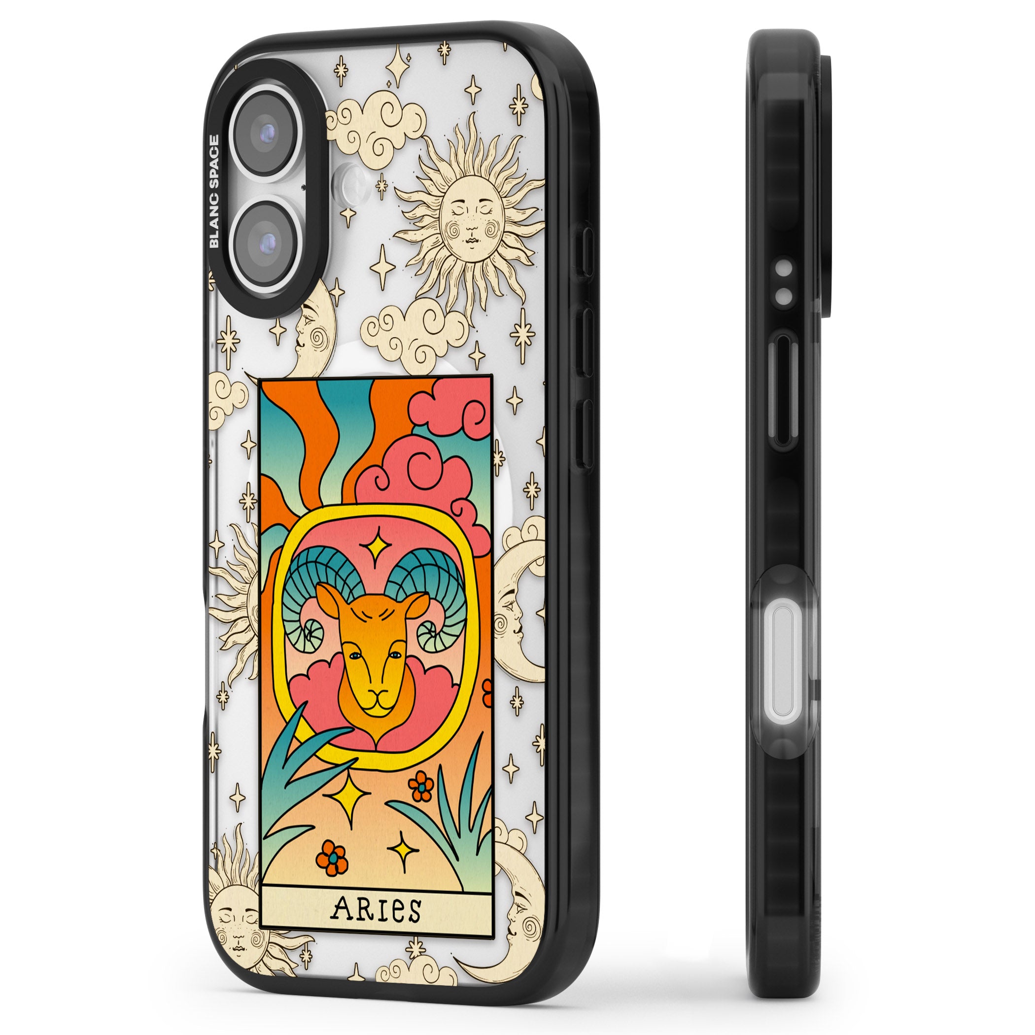 Celestial Zodiac Aries iPhone 17 Impact Pro Black Phone Case Side Profile