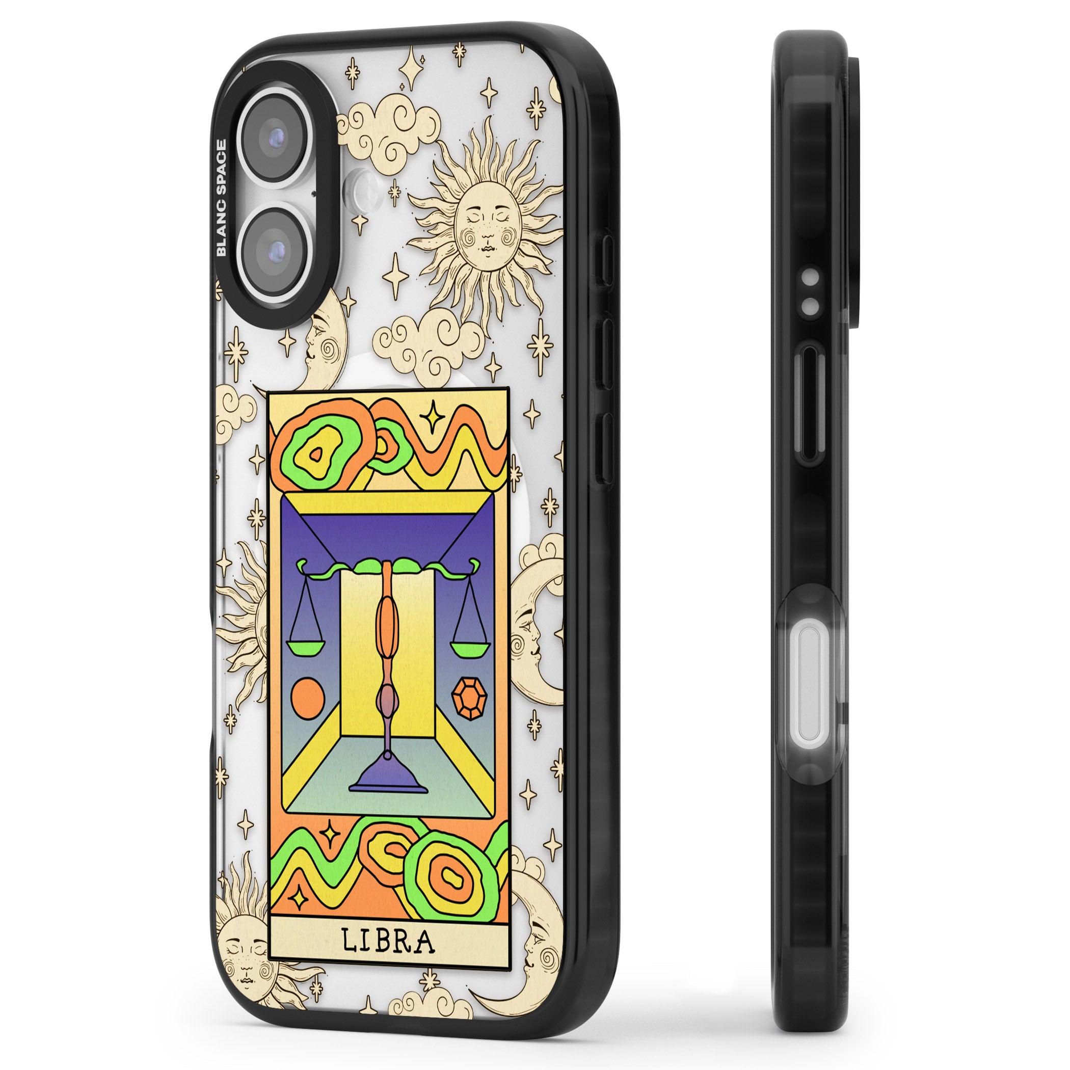 Celestial Zodiac Libra iPhone 17 Impact Pro Black Phone Case Side Profile
