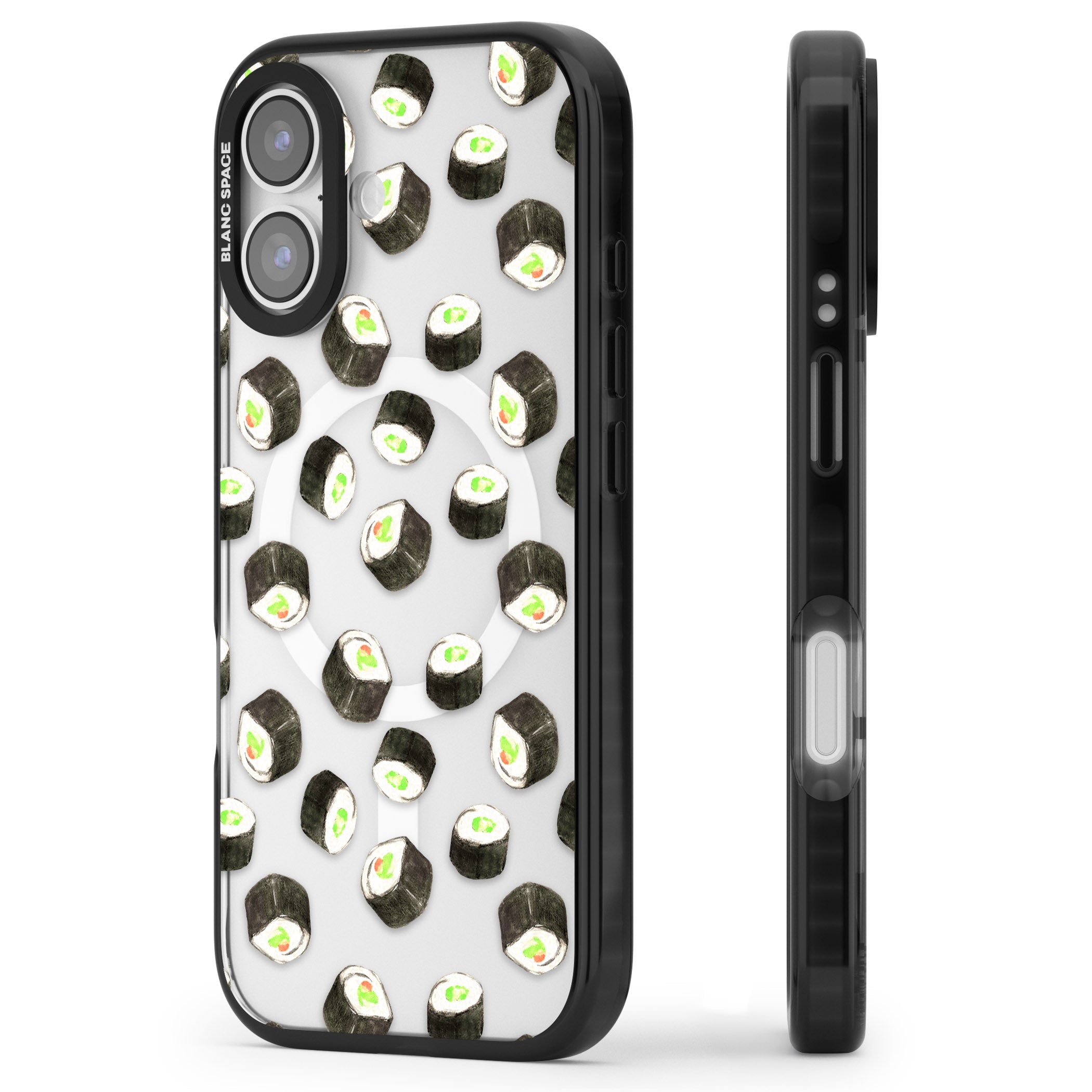 Sushi Pattern iPhone 17 Impact Pro Black Phone Case Side Profile