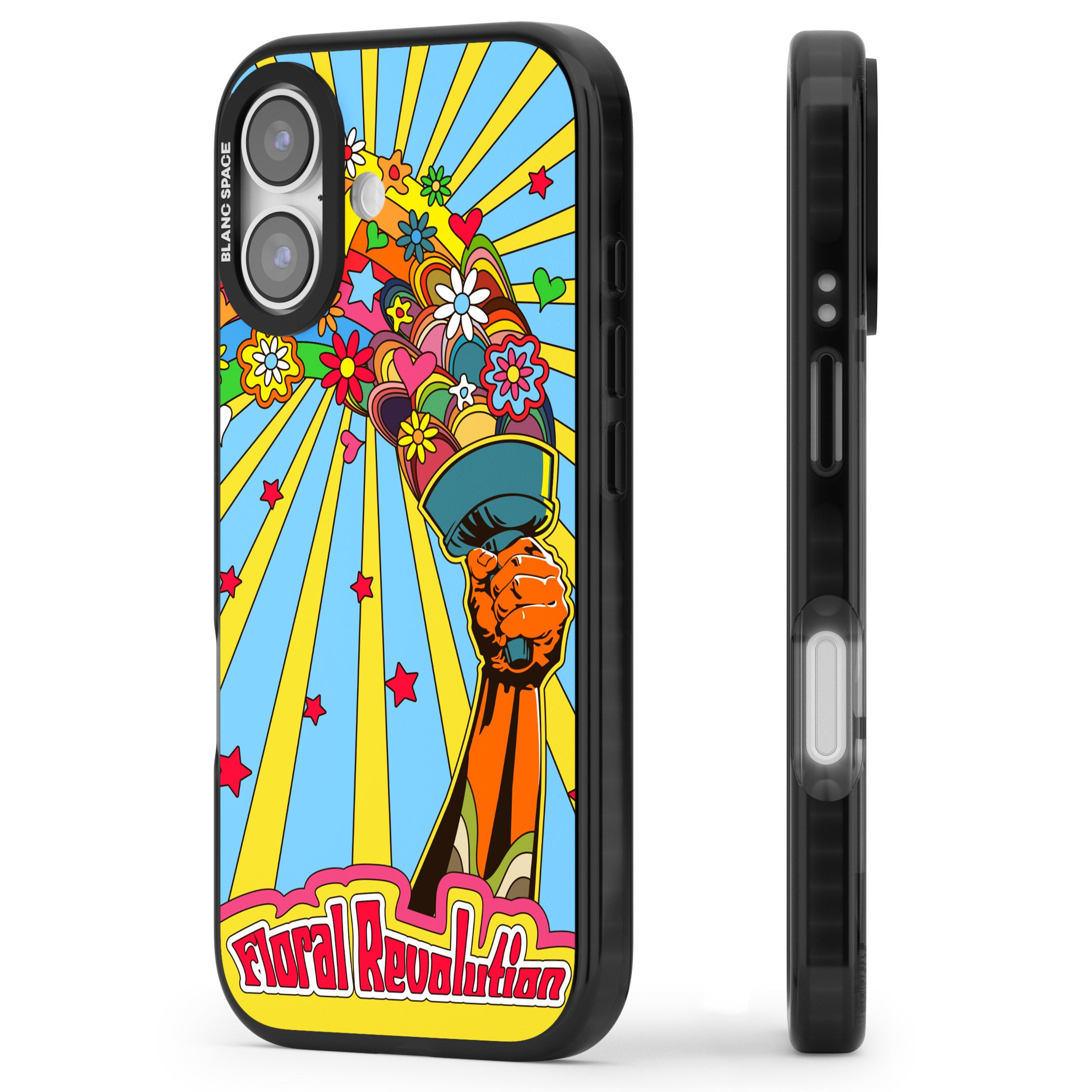 Floral Revolution iPhone 17 Impact Pro Black Phone Case Side Profile