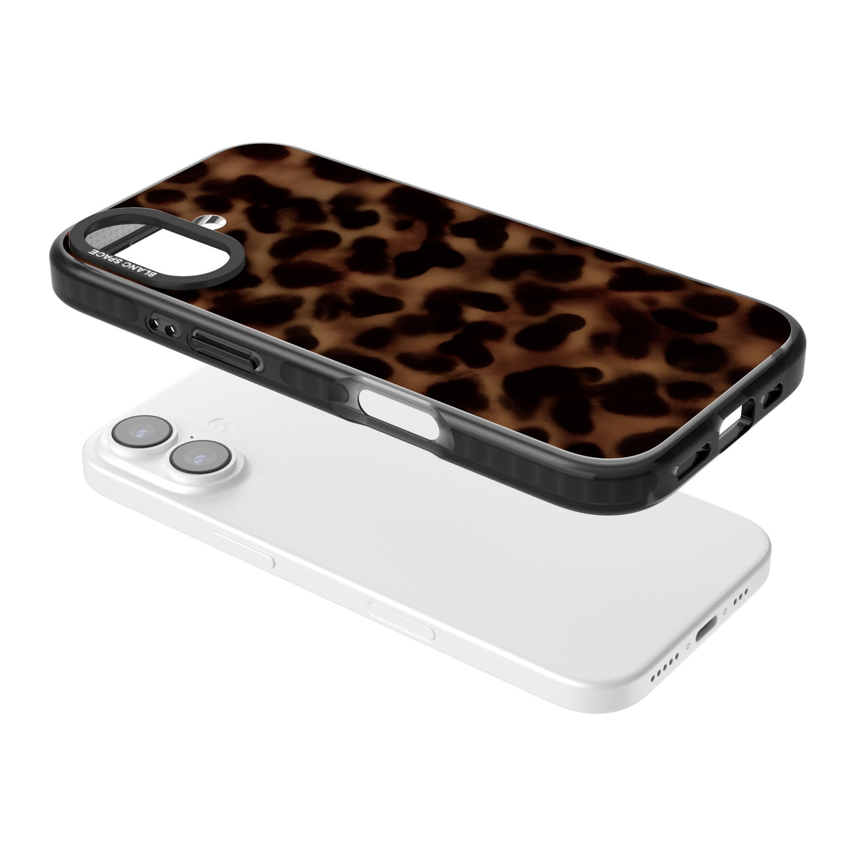 Dark Tortoise Shell old money iPhone case featuring a dark tortoiseshell pattern with amber and black animal print tones iPhone 16 / iPhone 16 Plus / iPhone 17 Impact Pro Black Phone Case angled