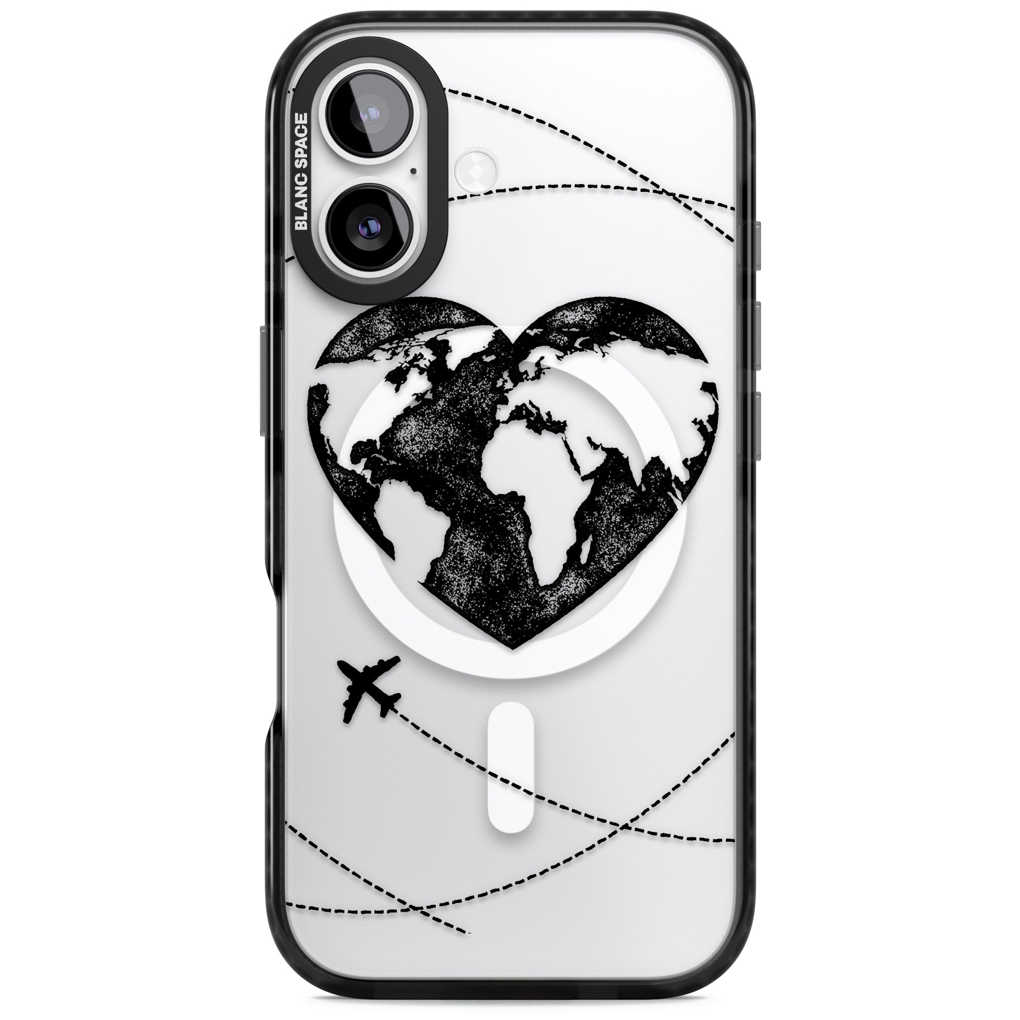 Globe Heart iPhone 17 Impact Pro Black Phone Case