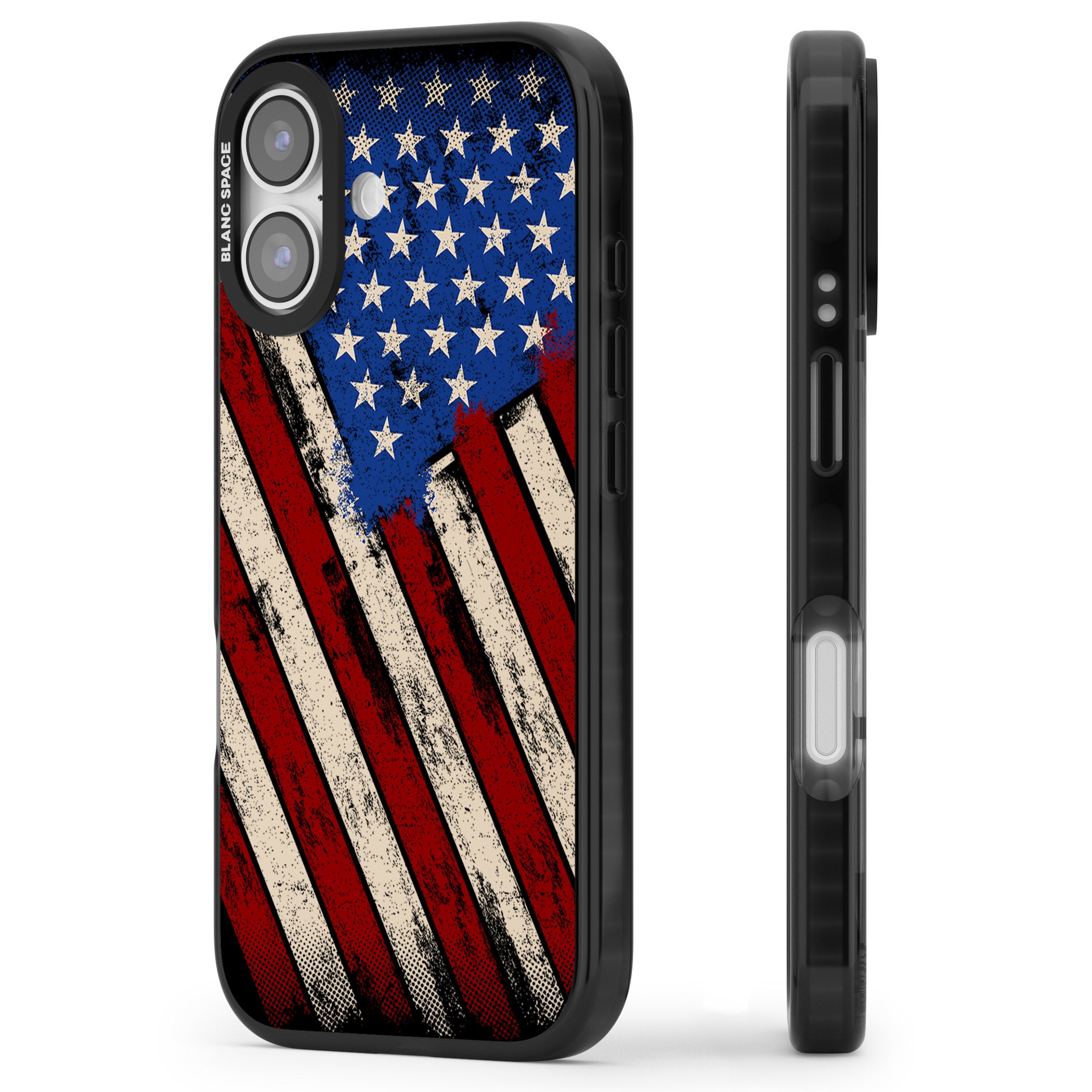 Distressed Us Flag iPhone 17 Impact Pro Black Phone Case Side Profile