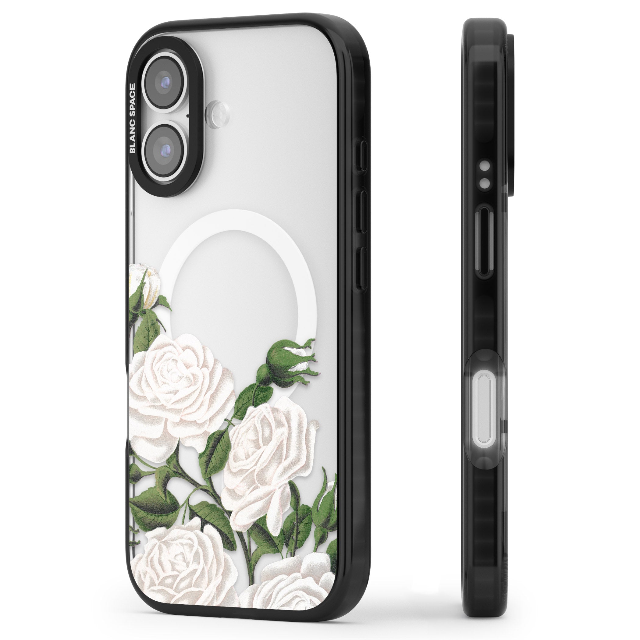 White Vintage Painted Flowers iPhone 17 Impact Pro Black Phone Case Side Profile
