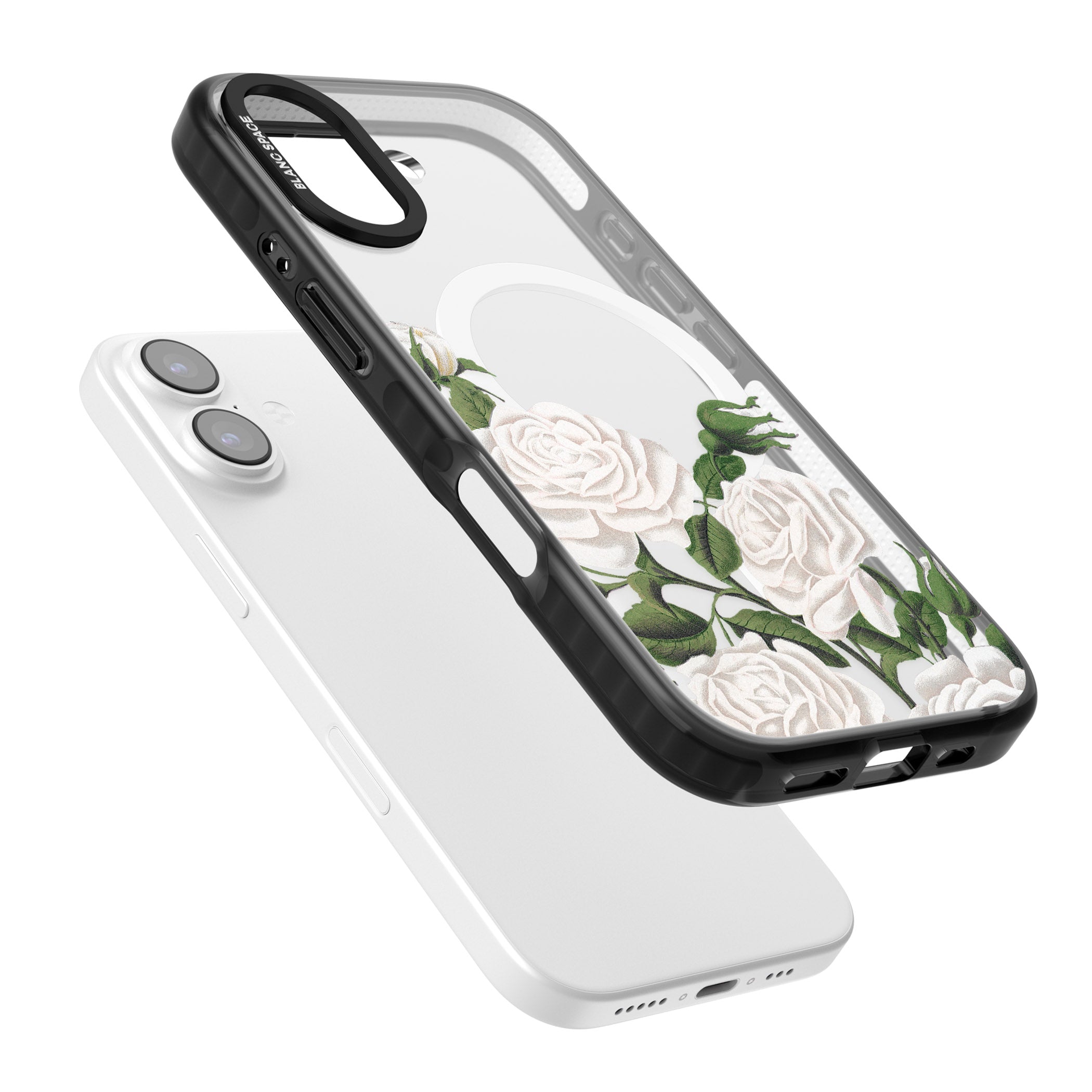 White Vintage Painted Flowers iPhone 17 Impact Pro Black Phone Case Colours